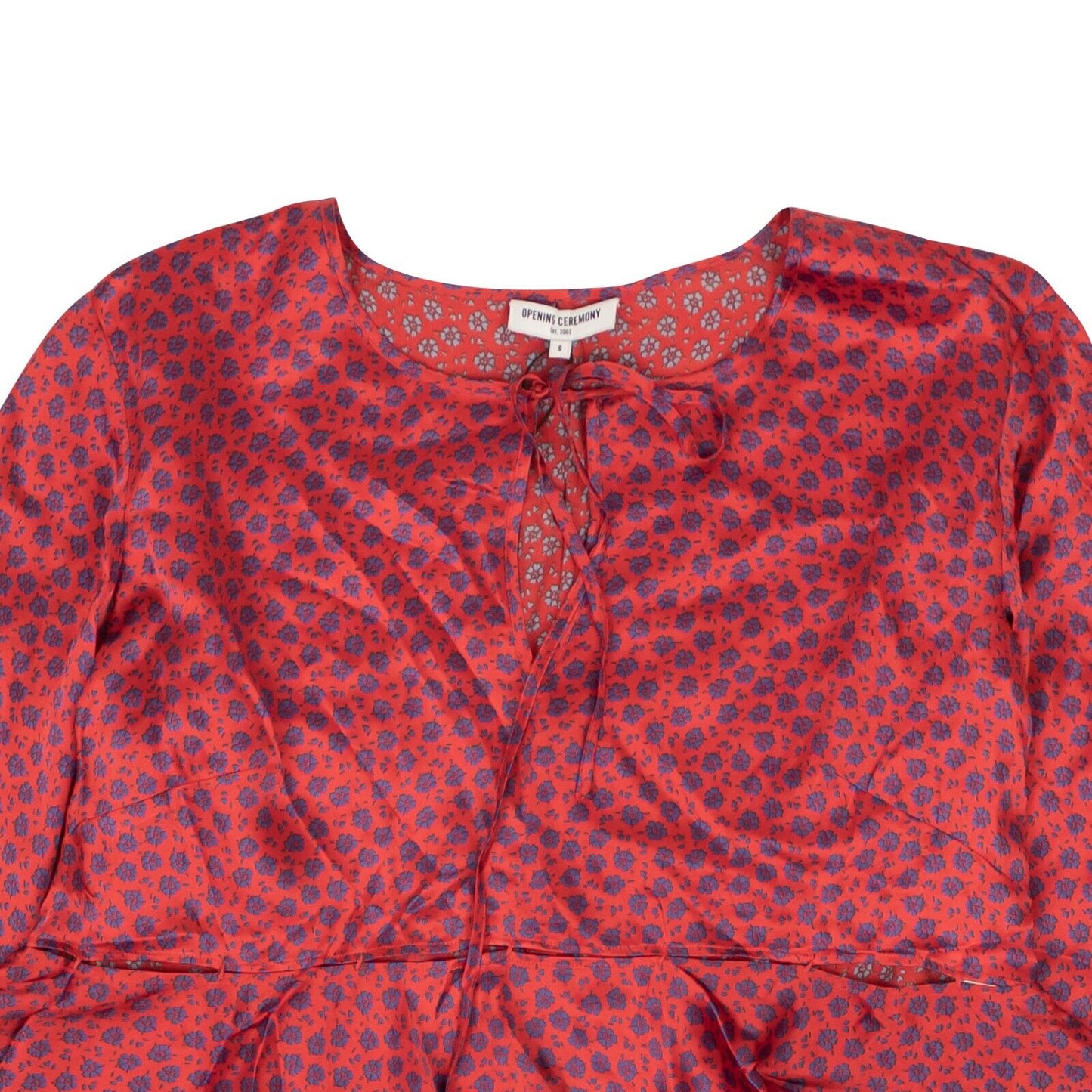 Opening Ceremony Silk Cropped Floral Flounce Blouse - Red