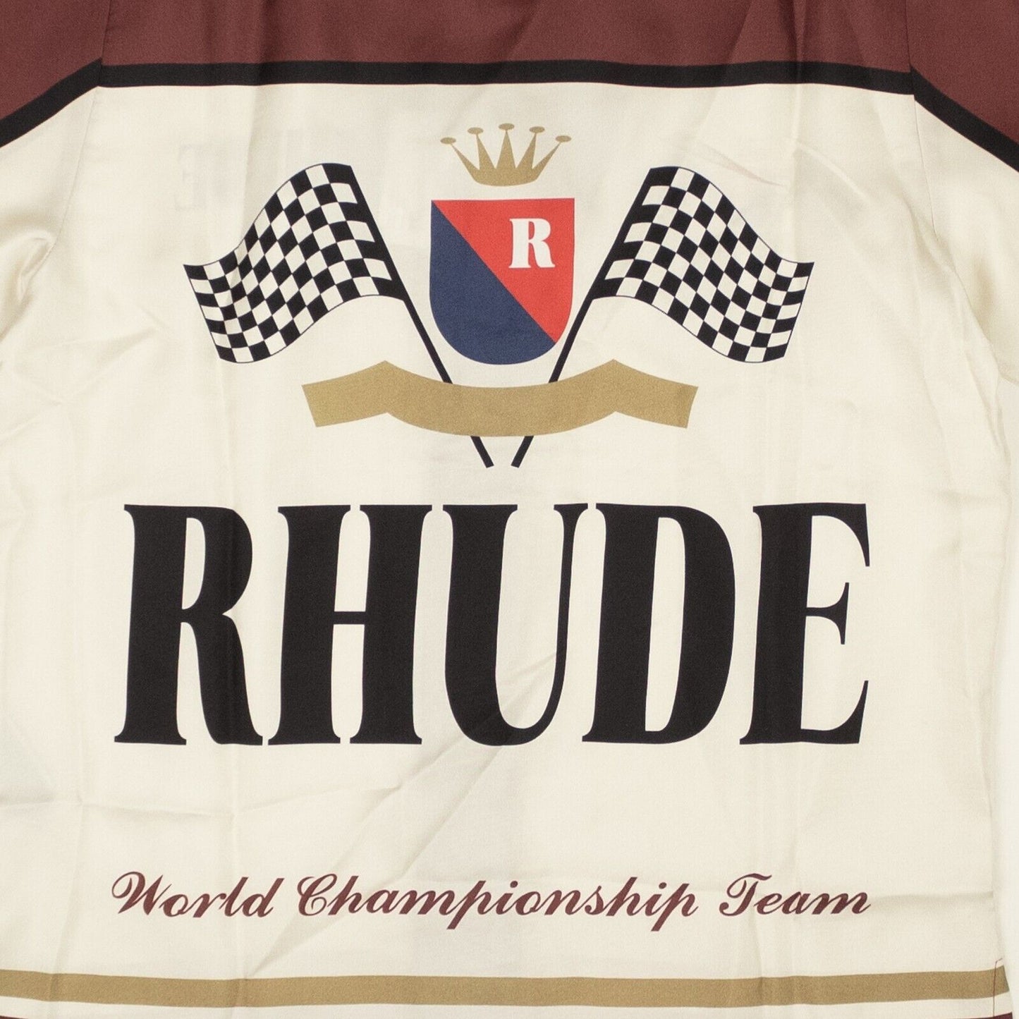 White & Maroon Silk Racing Team Button Down Shirt
