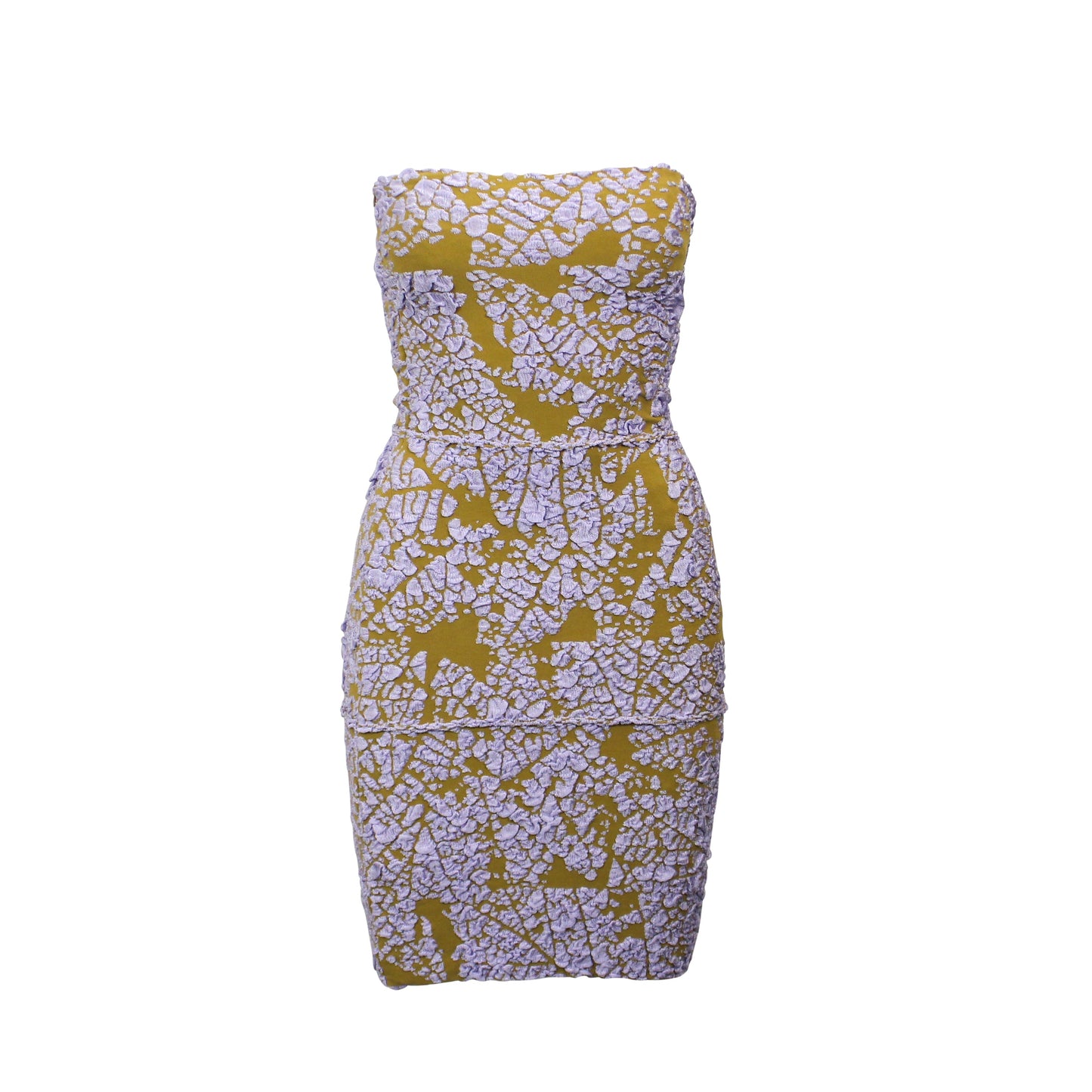 LILAC OCHRE BANDAGE LEAF SKELETON TUBE DRESS