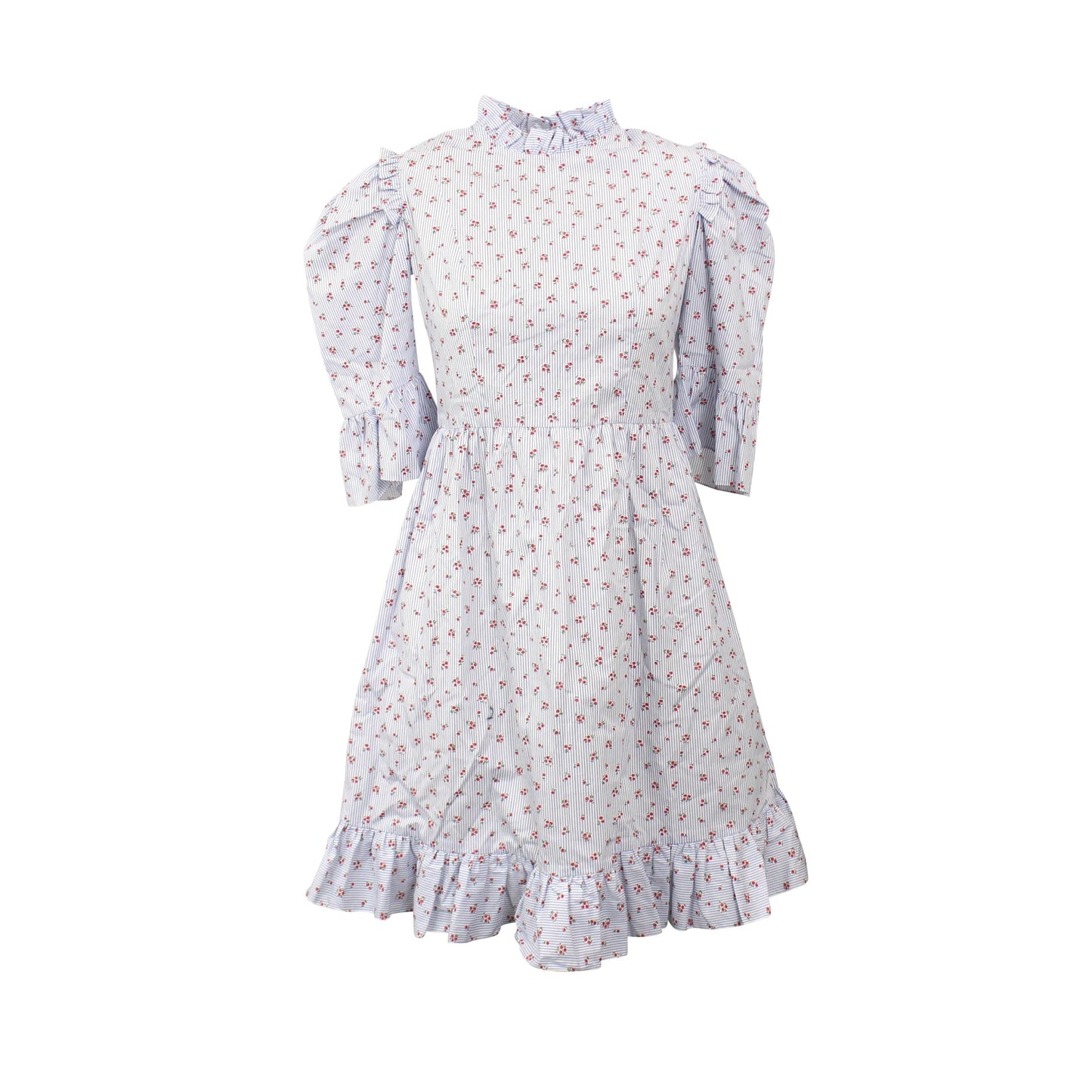 Batsheva Floral Stripe Spring Praire Dress - Blue