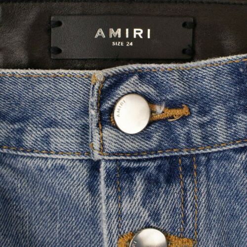 Amiri Denim Leather Jeans- Blue/Black