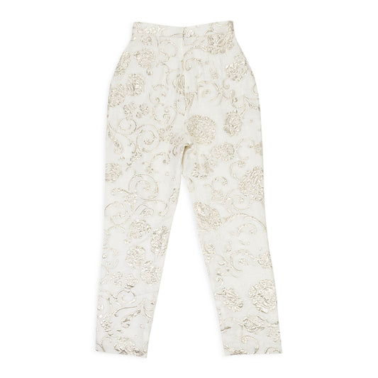 JACQUARD FLORAL CREAM TROUSERS