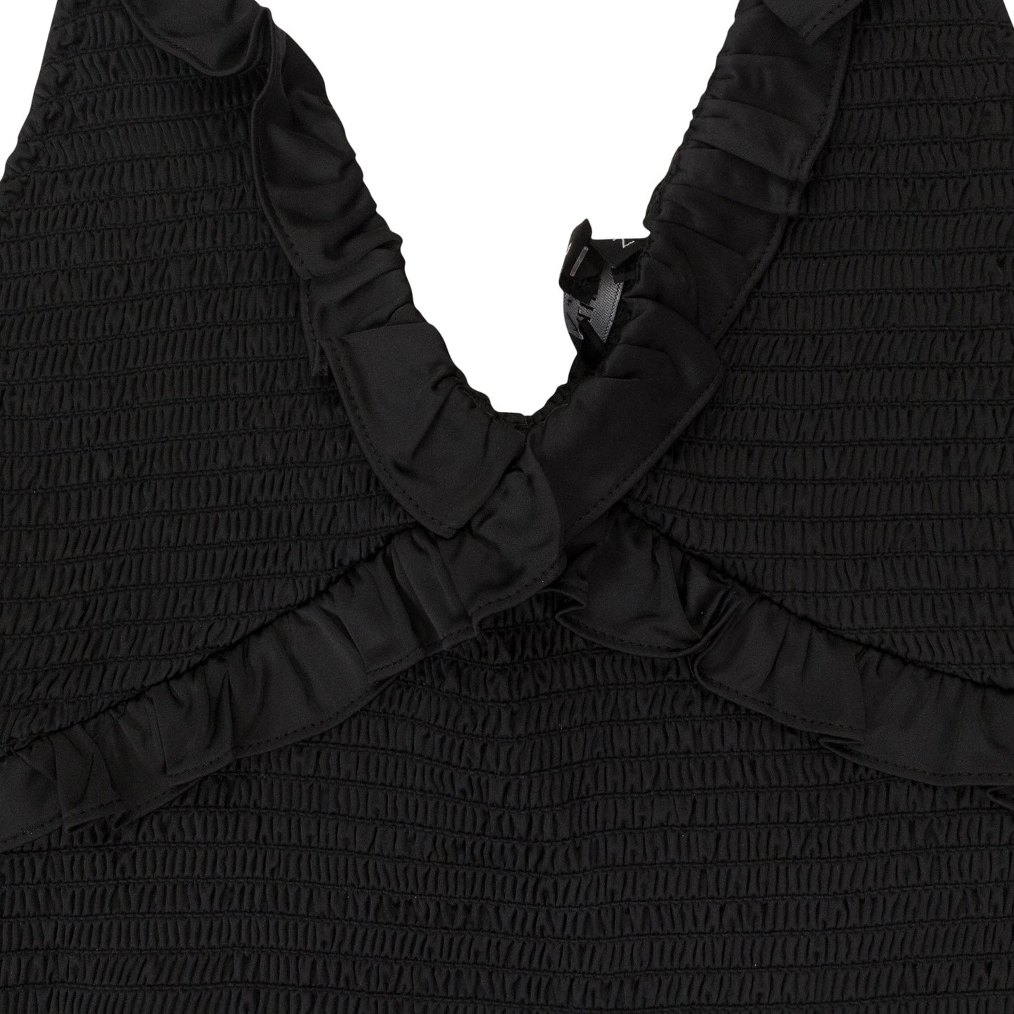 SATIN SMOCKED BLACK TANK TOP