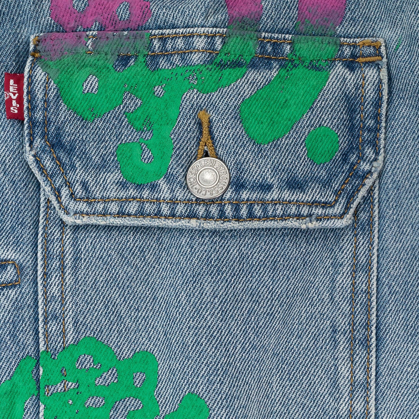 Light Wash Pink & Green Bstroy Denim Jacket