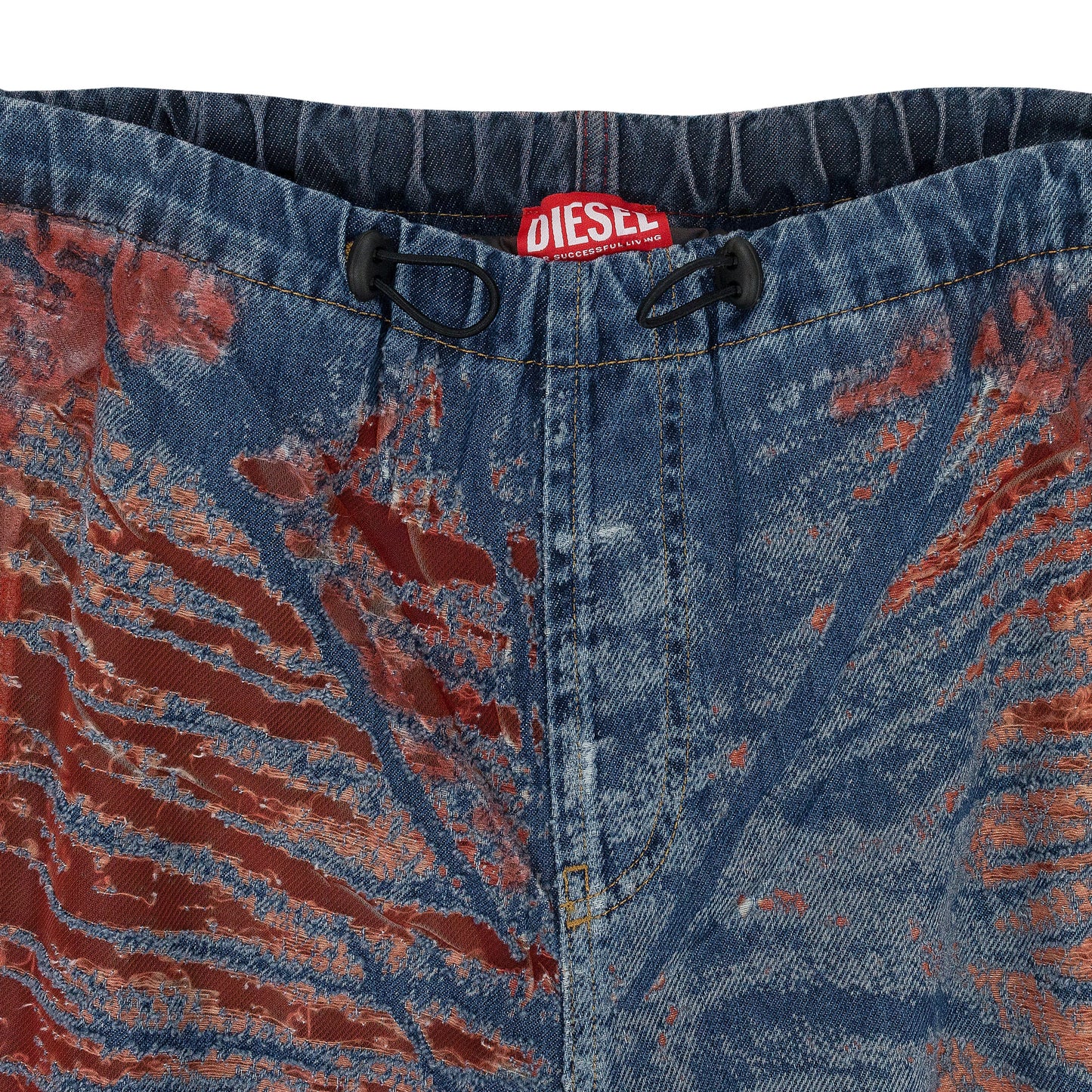 RED MIXED FABRIC RELAXED JEANS