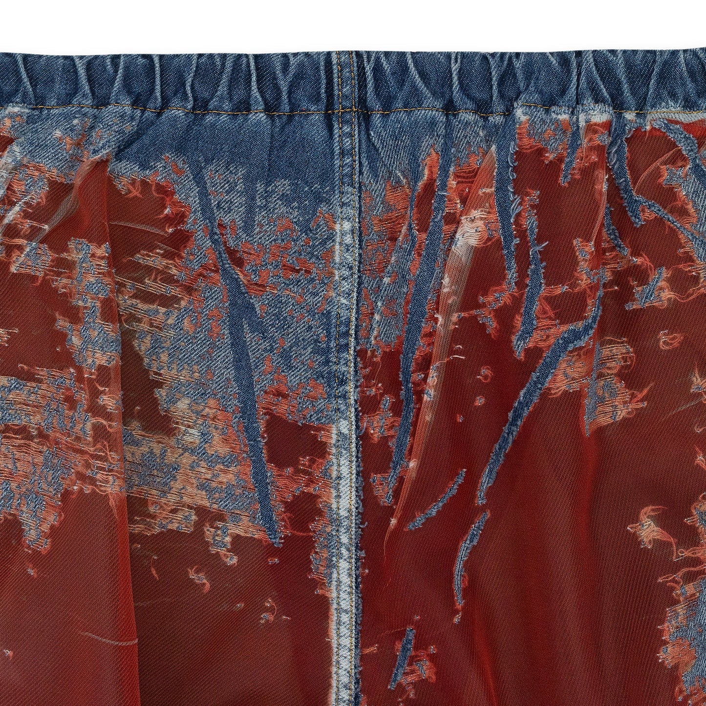 RED MIXED FABRIC RELAXED JEANS