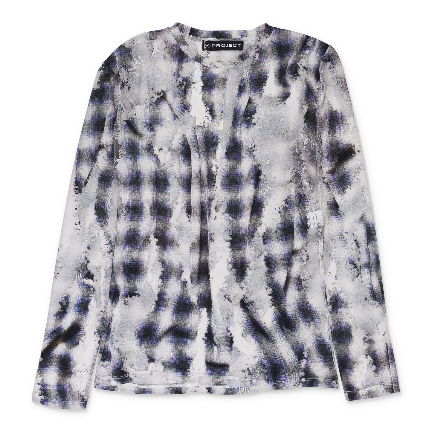 BLUE CHECK LONG SLEEVE WITH DEVORE EFFECT T-SHIRT