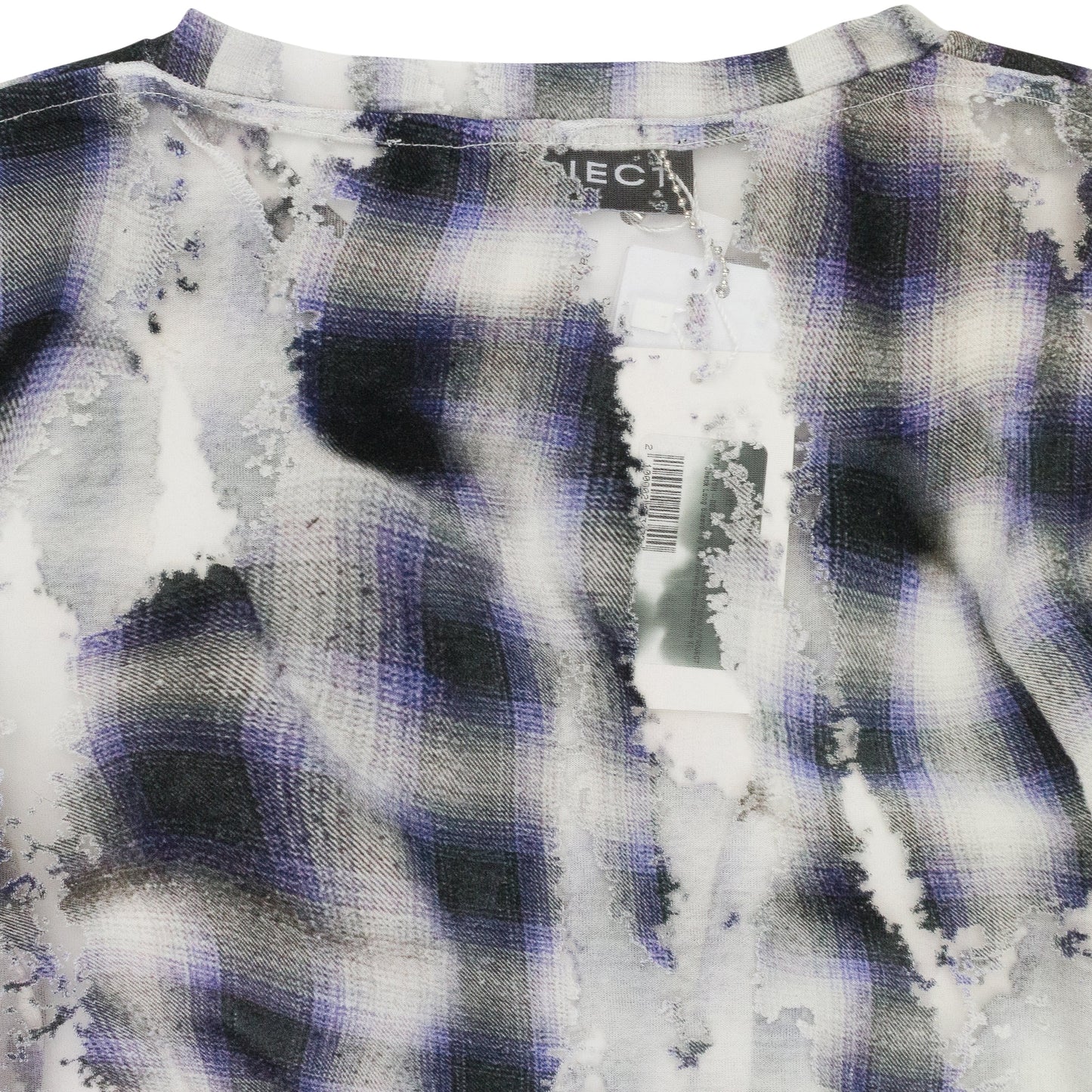BLUE CHECK LONG SLEEVE WITH DEVORE EFFECT T-SHIRT