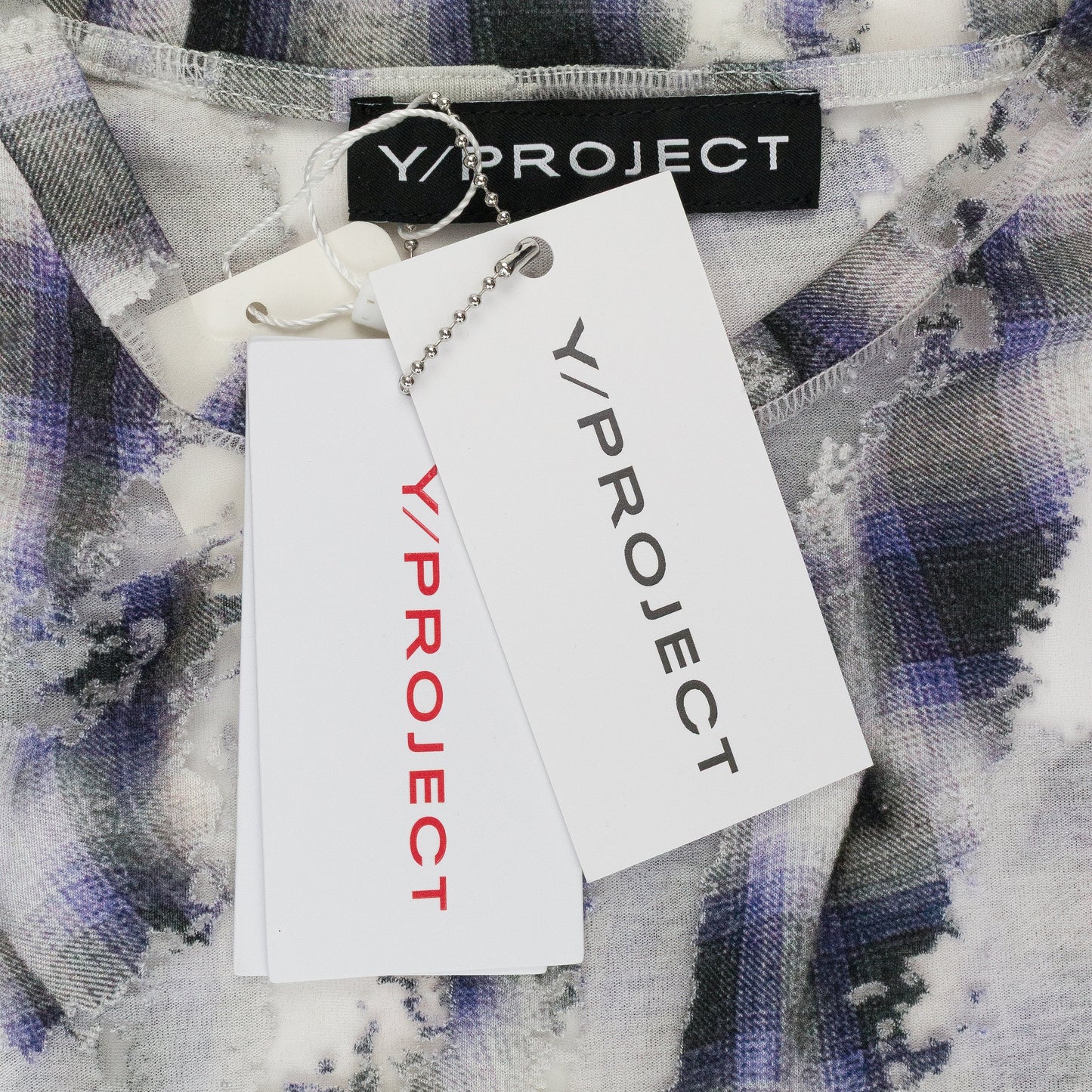 BLUE CHECK LONG SLEEVE WITH DEVORE EFFECT T-SHIRT