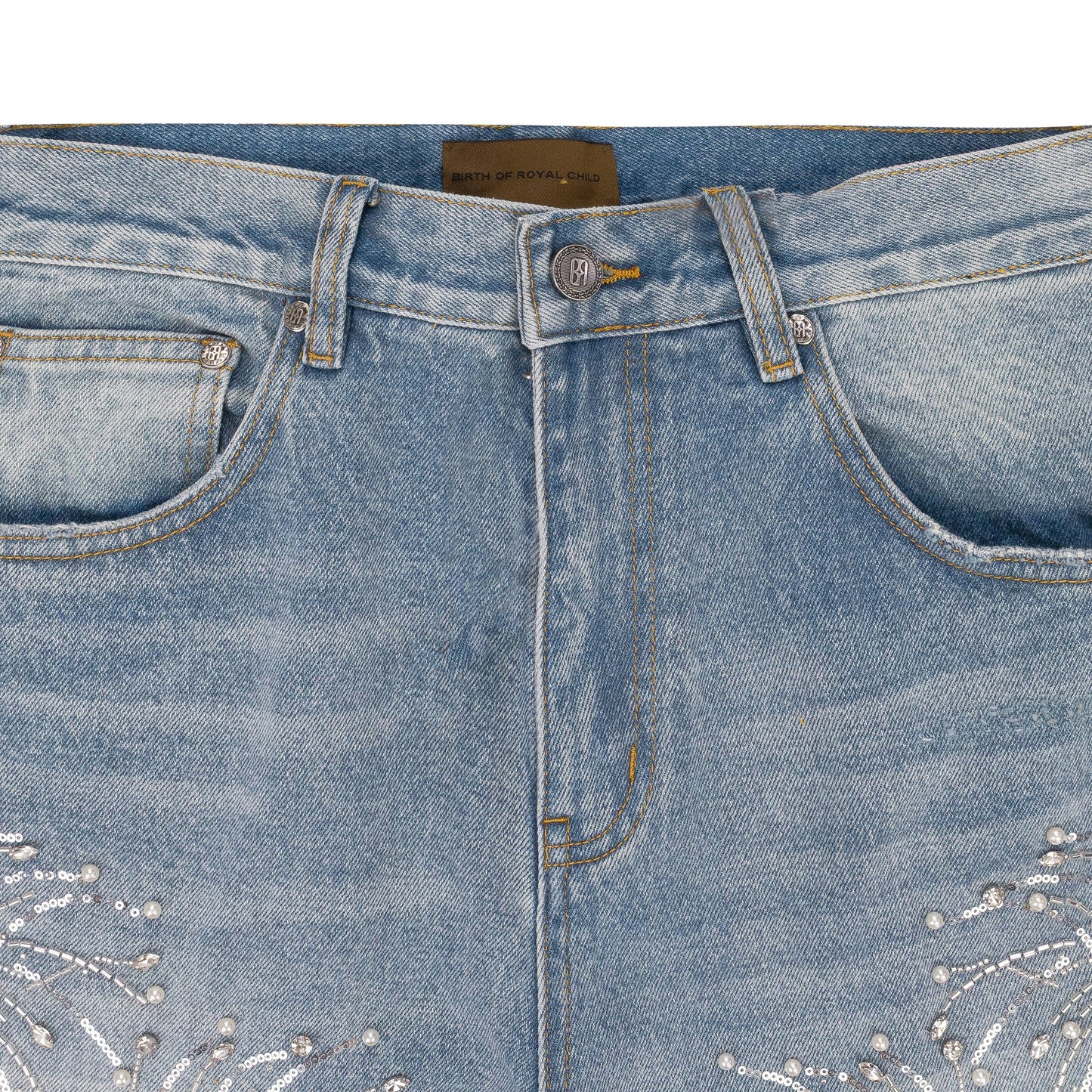 BLUE FIREWORKS WASH DENIM STRAIGHT-FIT JEANS