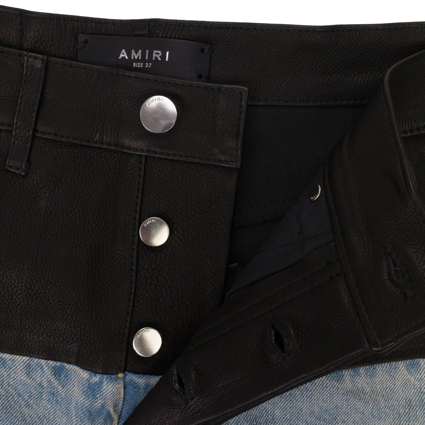 SKY INDIGO/BLACK HYBRID BOOTLEG W/ LEATHER JEANS