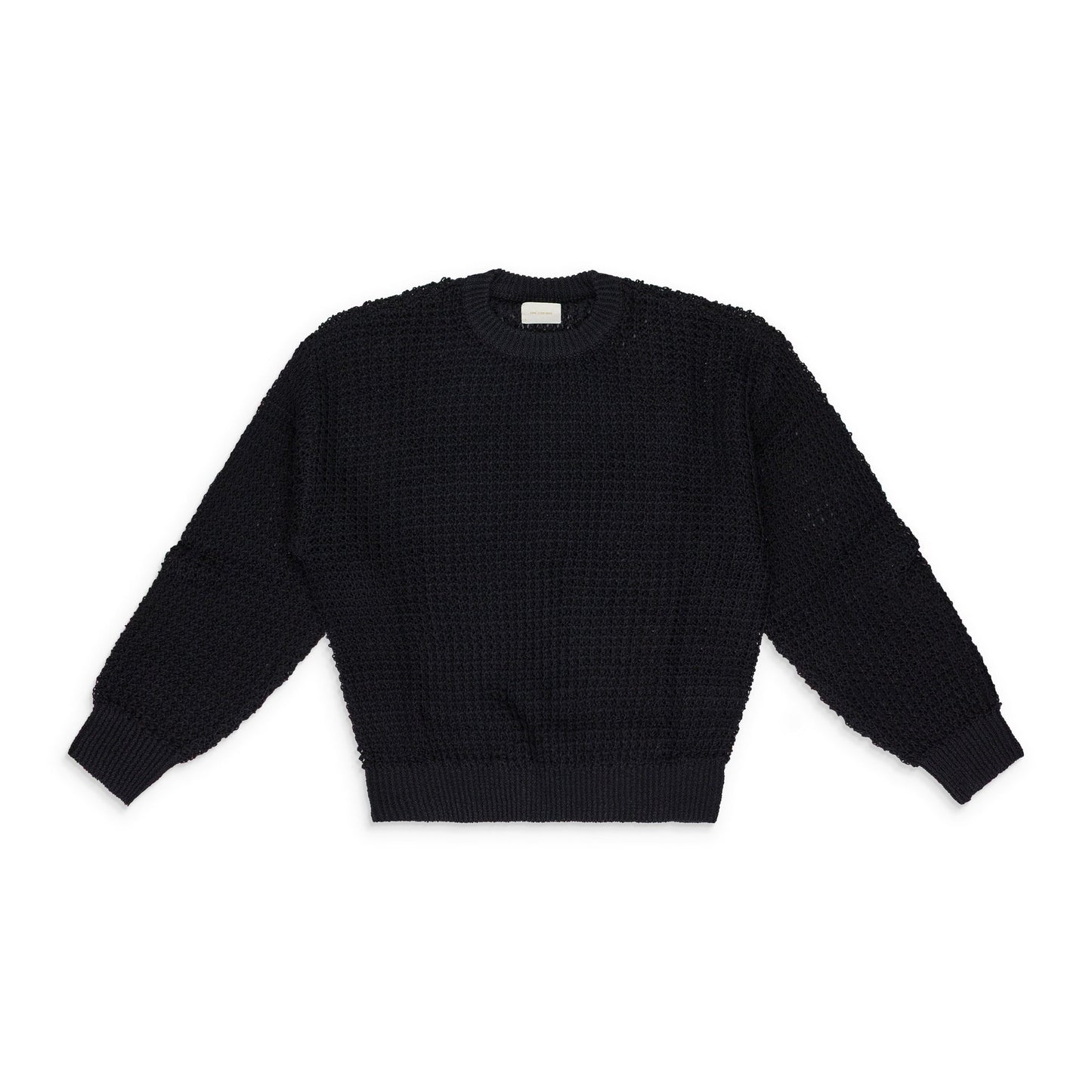 BLACK LOOSE KNIT WAFFLE CREWNECK SWEATER