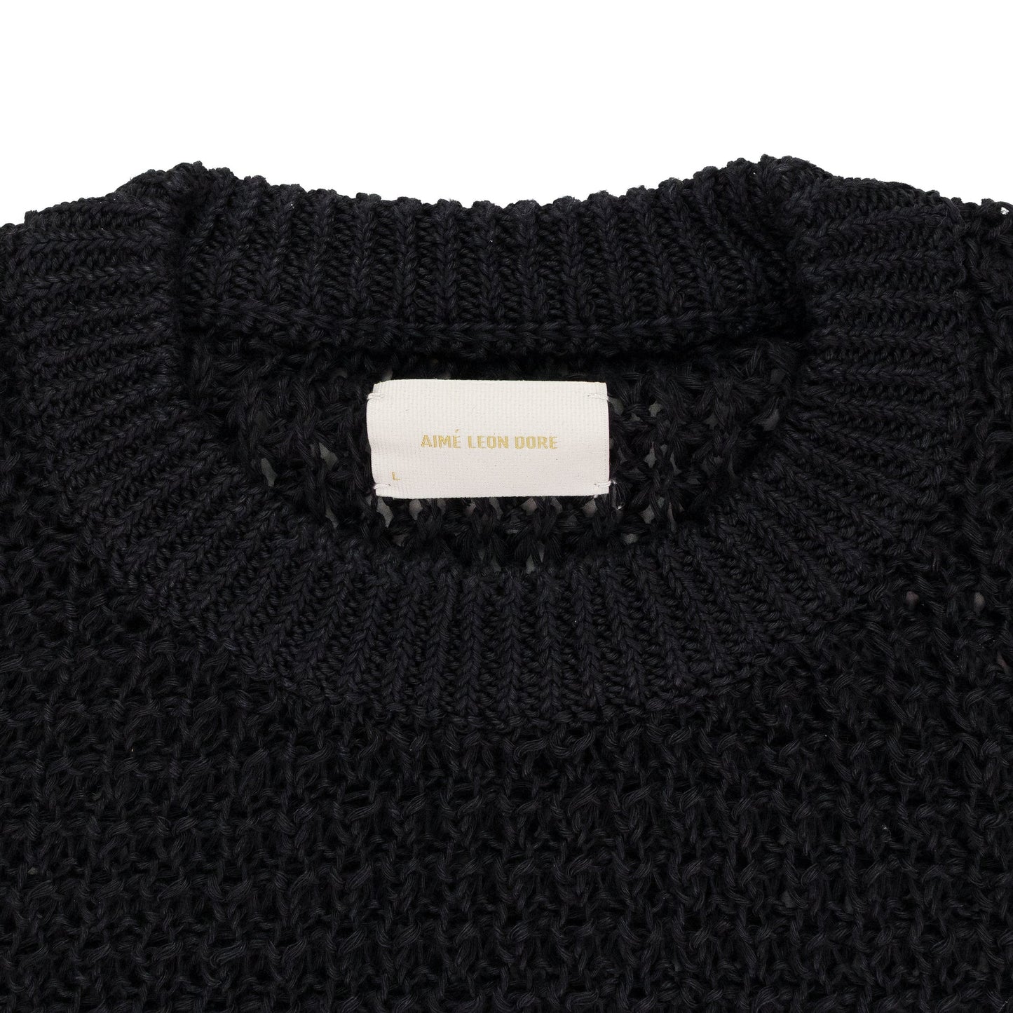 BLACK LOOSE KNIT WAFFLE CREWNECK SWEATER