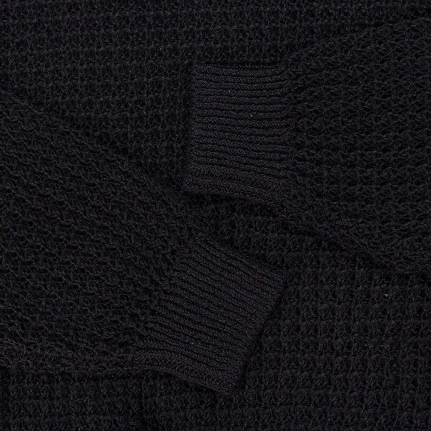 BLACK LOOSE KNIT WAFFLE CREWNECK SWEATER