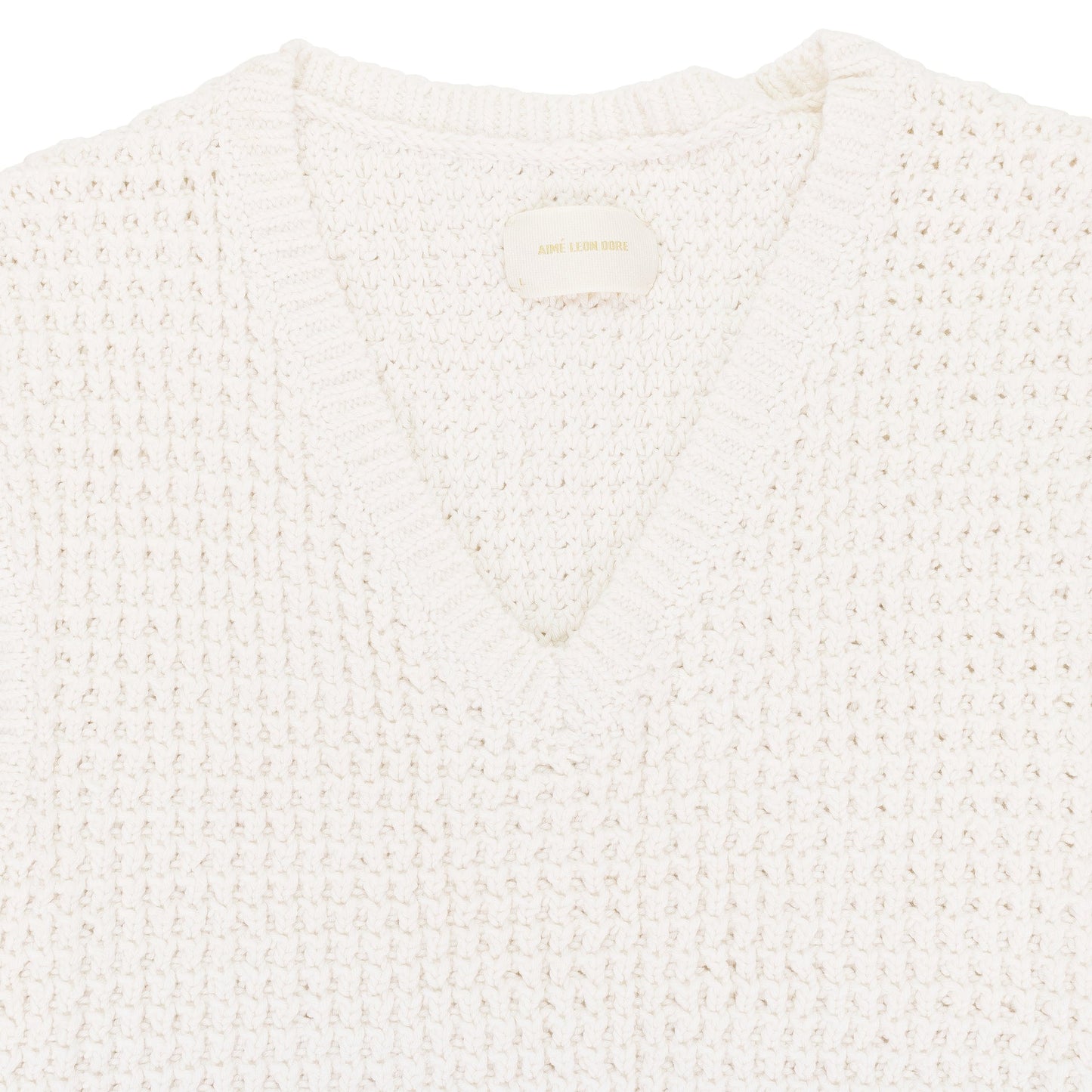 CREAM WAFFLE V-NECK SWEATER VEST