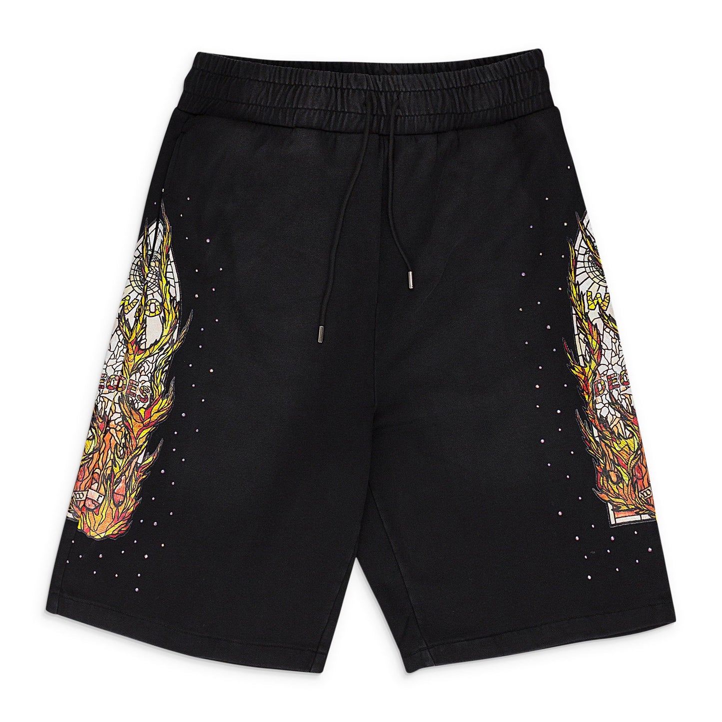 BLACK FLAME GLASS SWEATSHORTS