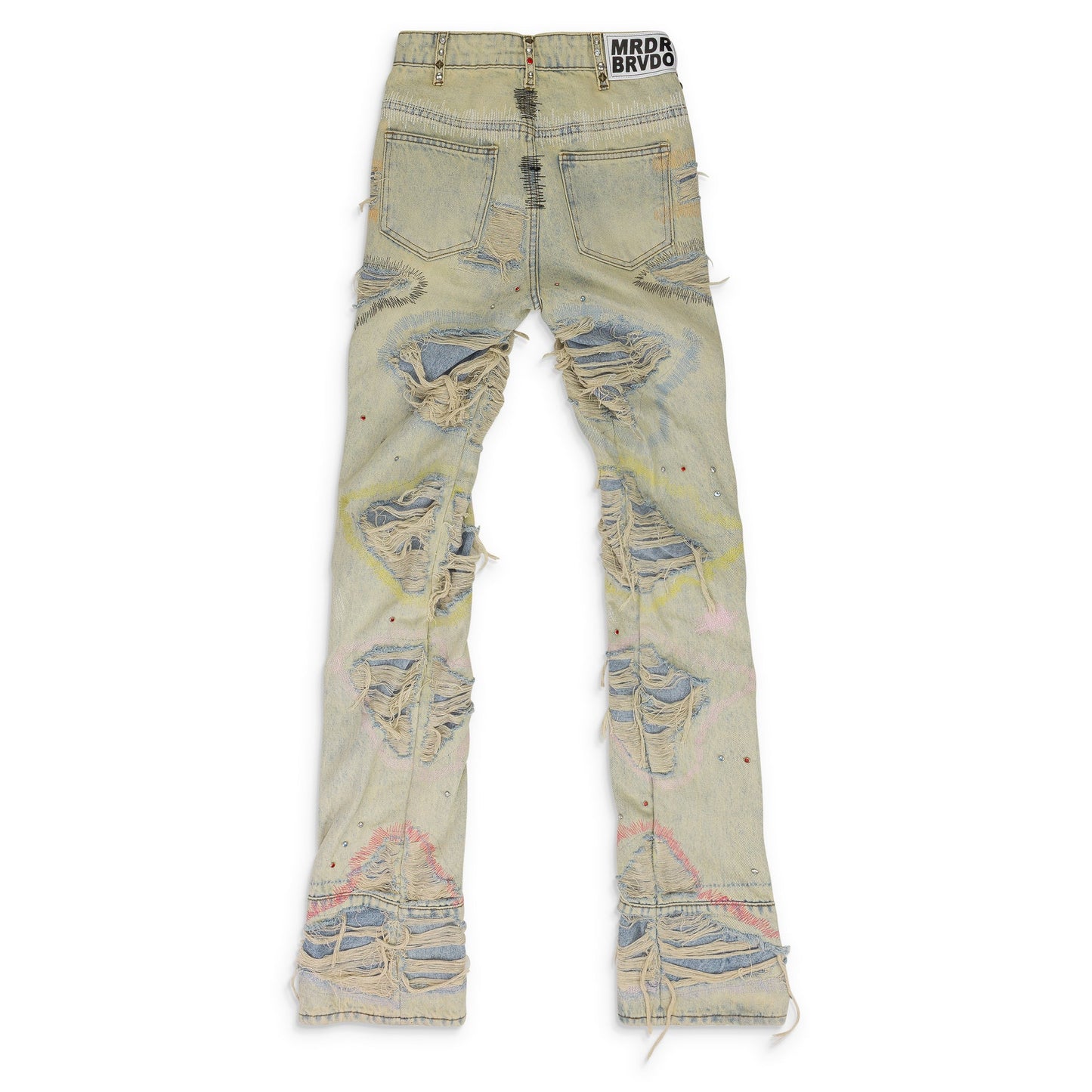 BLUE STUDDED STRAIGHT-FIT JEANS