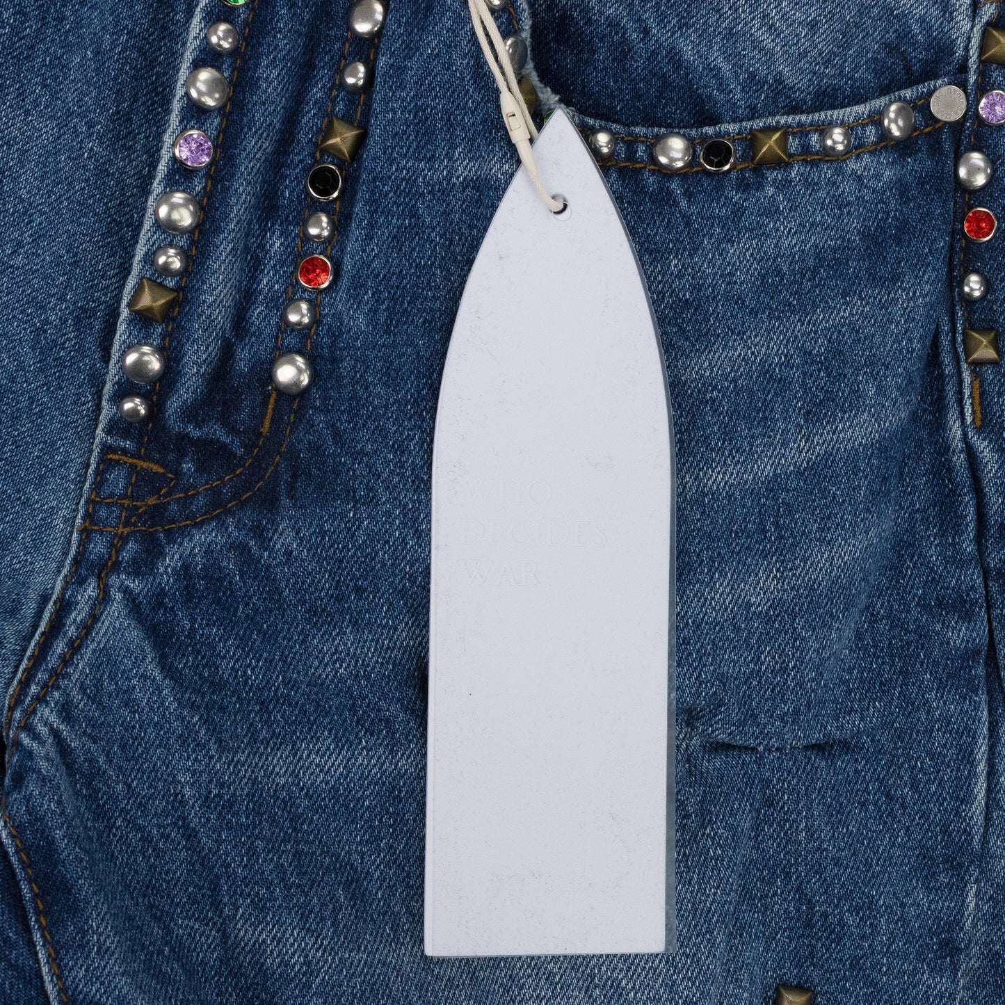MULTICOLOR STUD CINCHED STRAIGHT-FIT JEANS