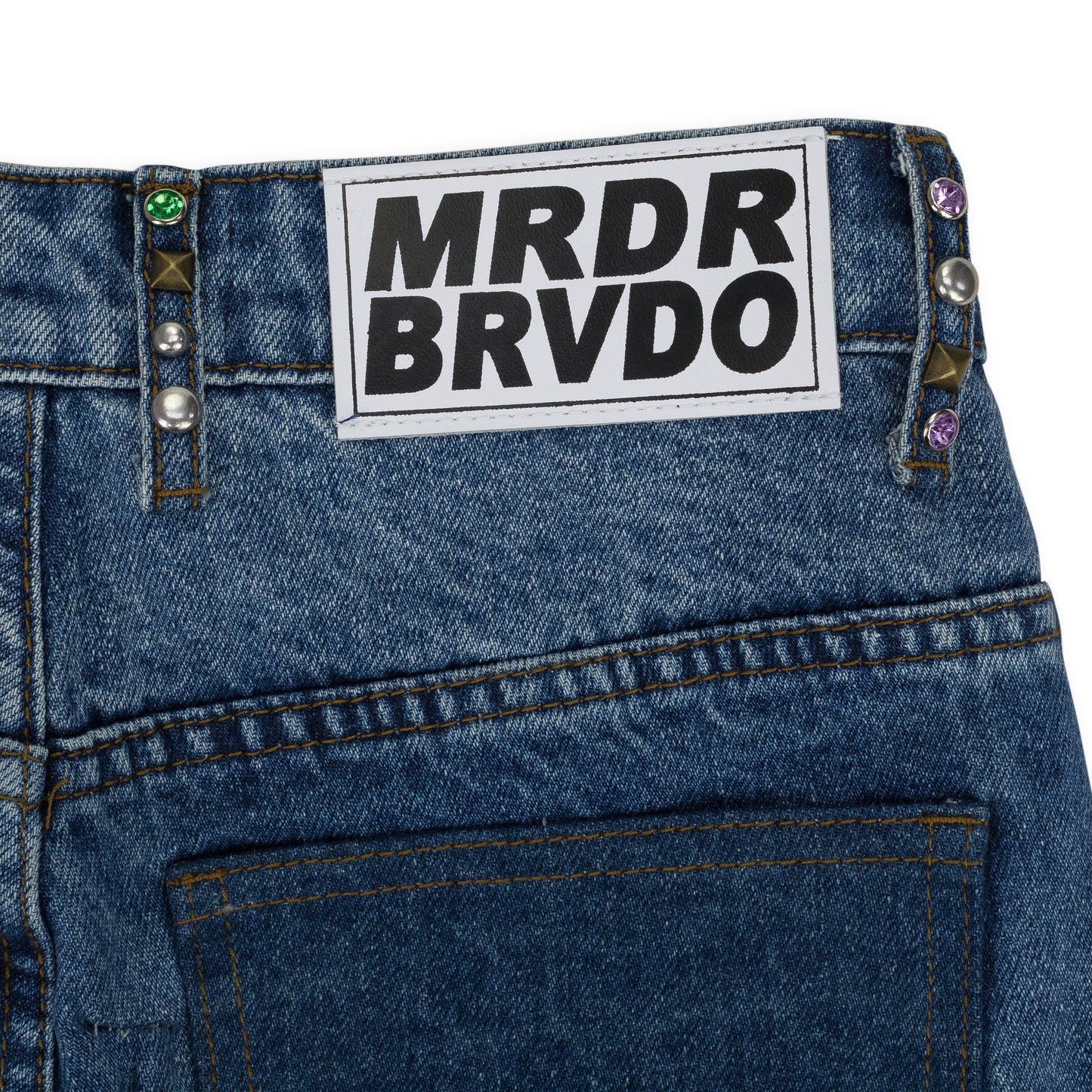 MULTICOLOR STUD CINCHED STRAIGHT-FIT JEANS