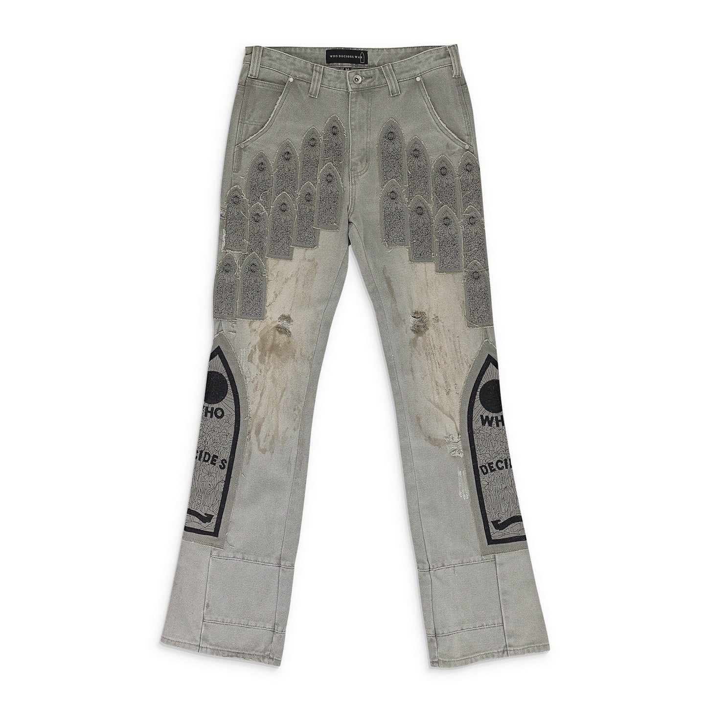 GRAY PATCHED ARCH STRAIGHT-FIT JEANS