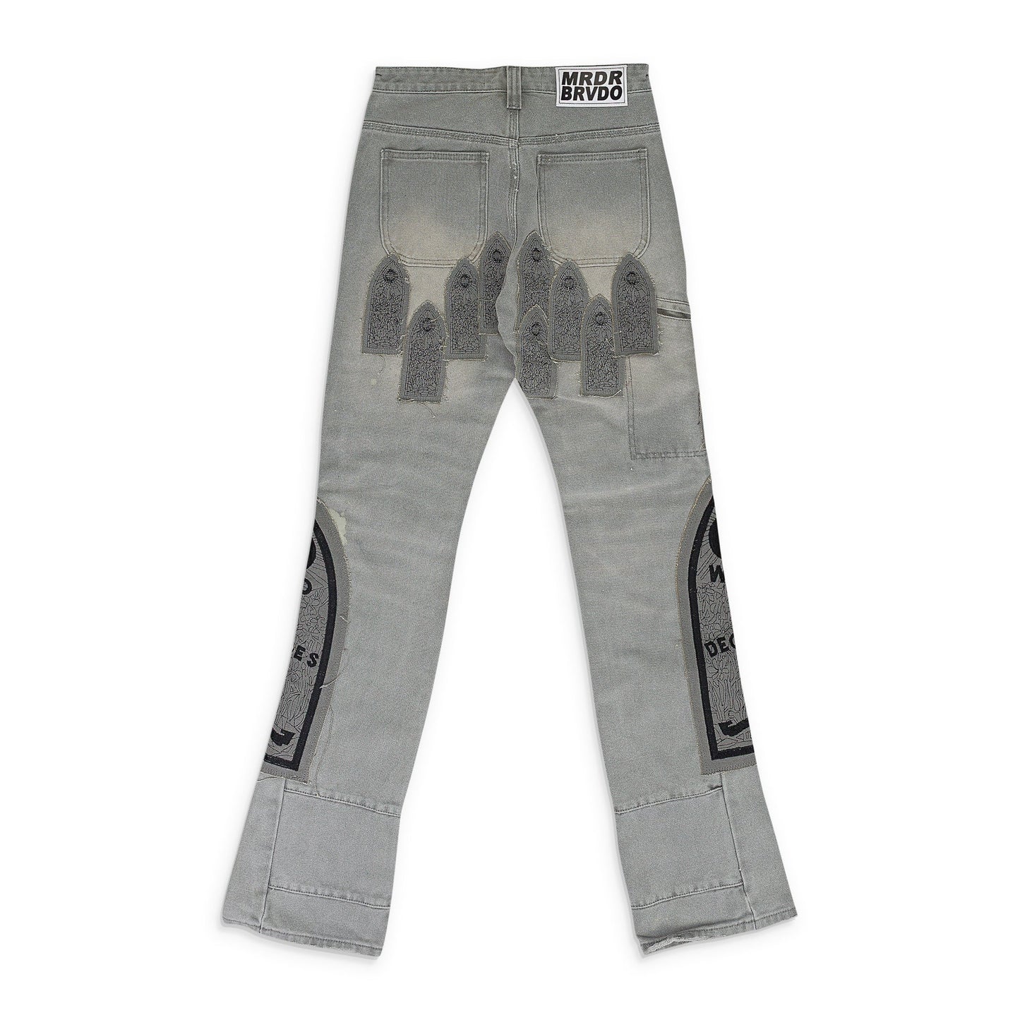 GRAY PATCHED ARCH STRAIGHT-FIT JEANS