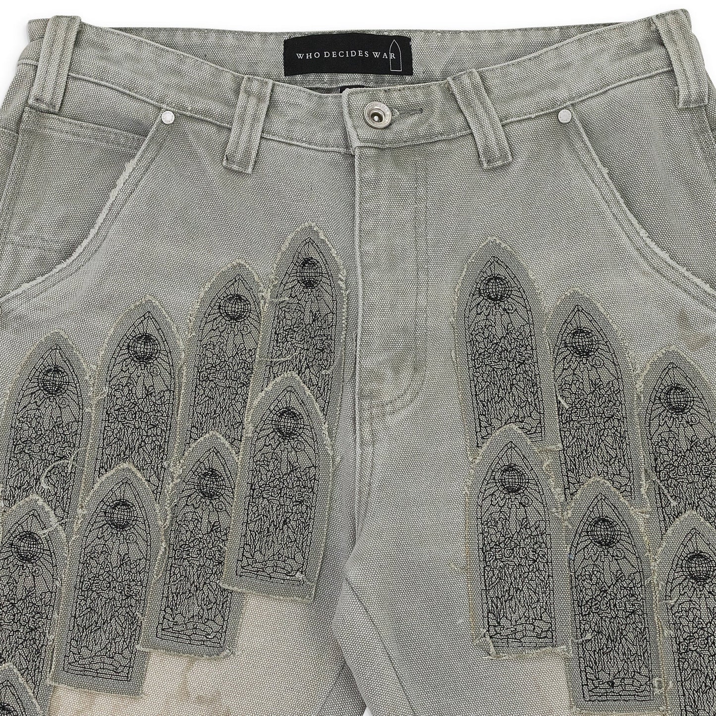 GRAY PATCHED ARCH STRAIGHT-FIT JEANS