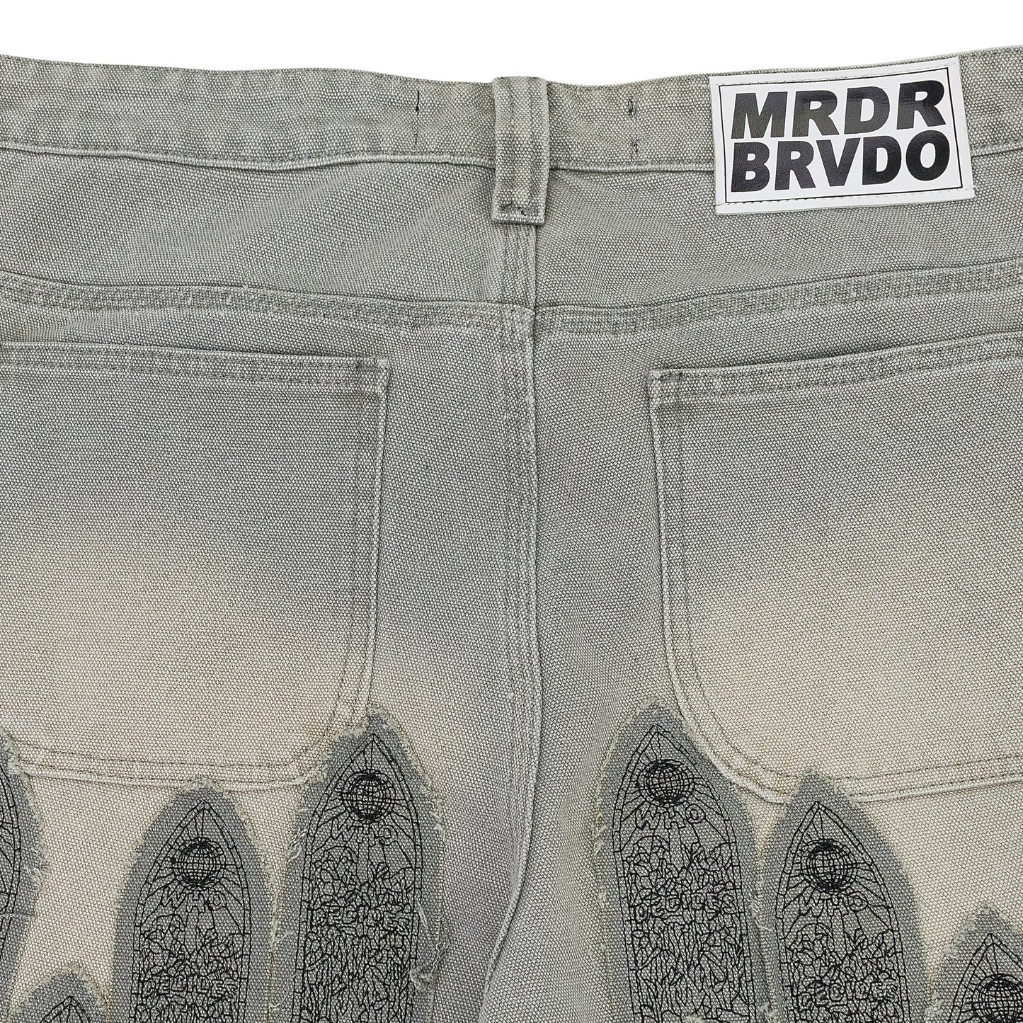 GRAY PATCHED ARCH STRAIGHT-FIT JEANS