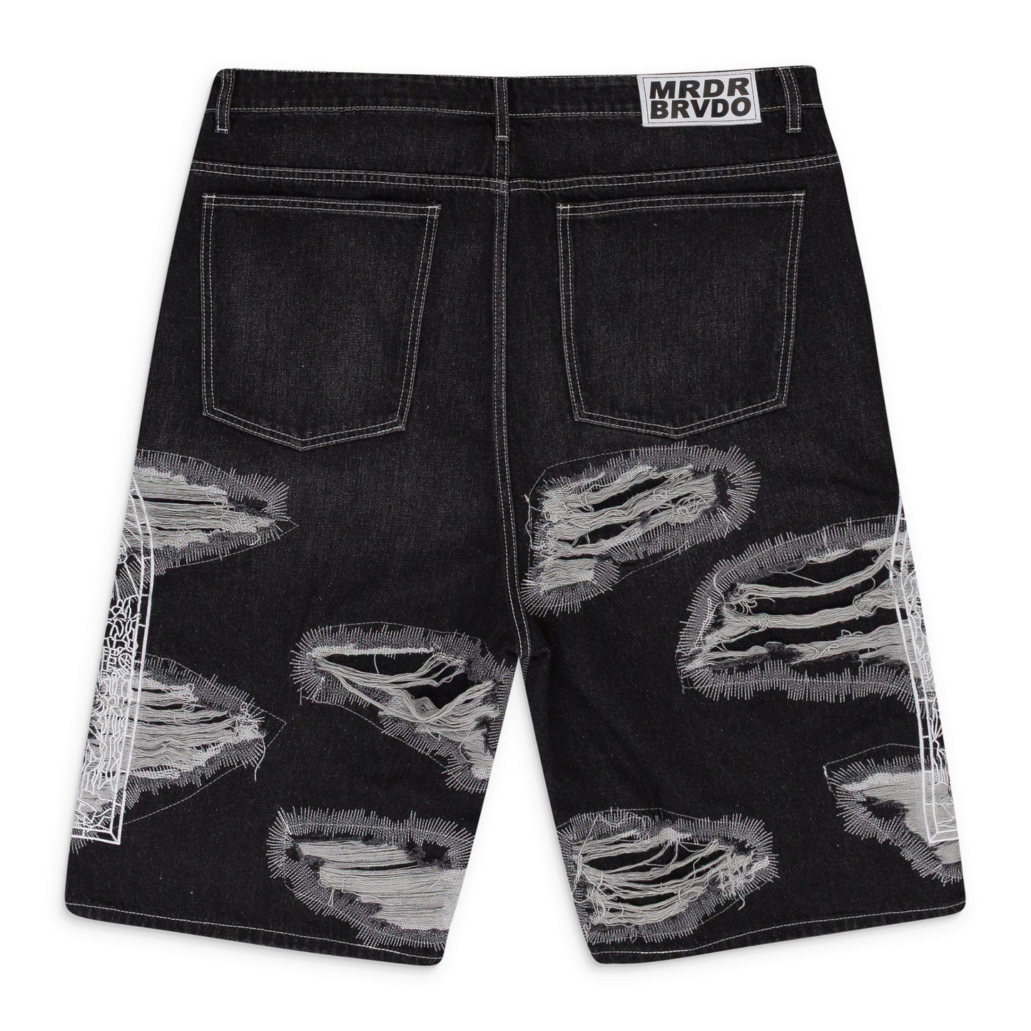 BLACK DARNING SIDE EMBROIDERY SHORTS