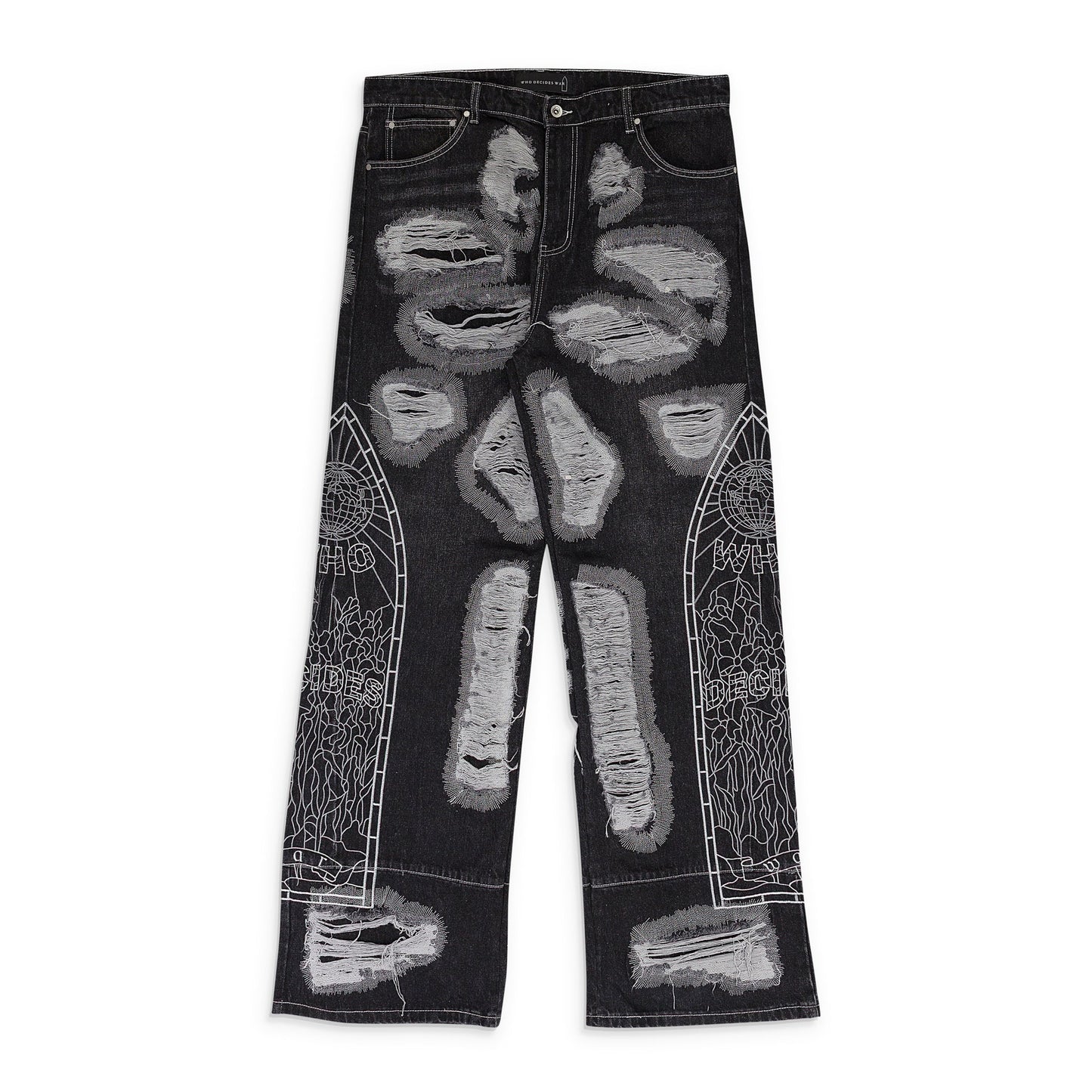 BLACK DARNING SIDE EMBROIDERY PANTS