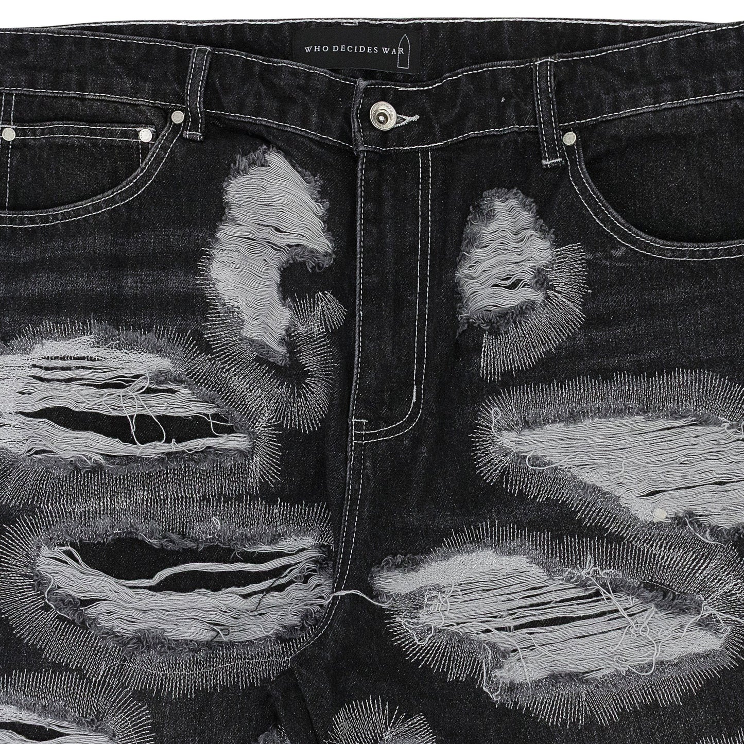 BLACK DARNING SIDE EMBROIDERY PANTS