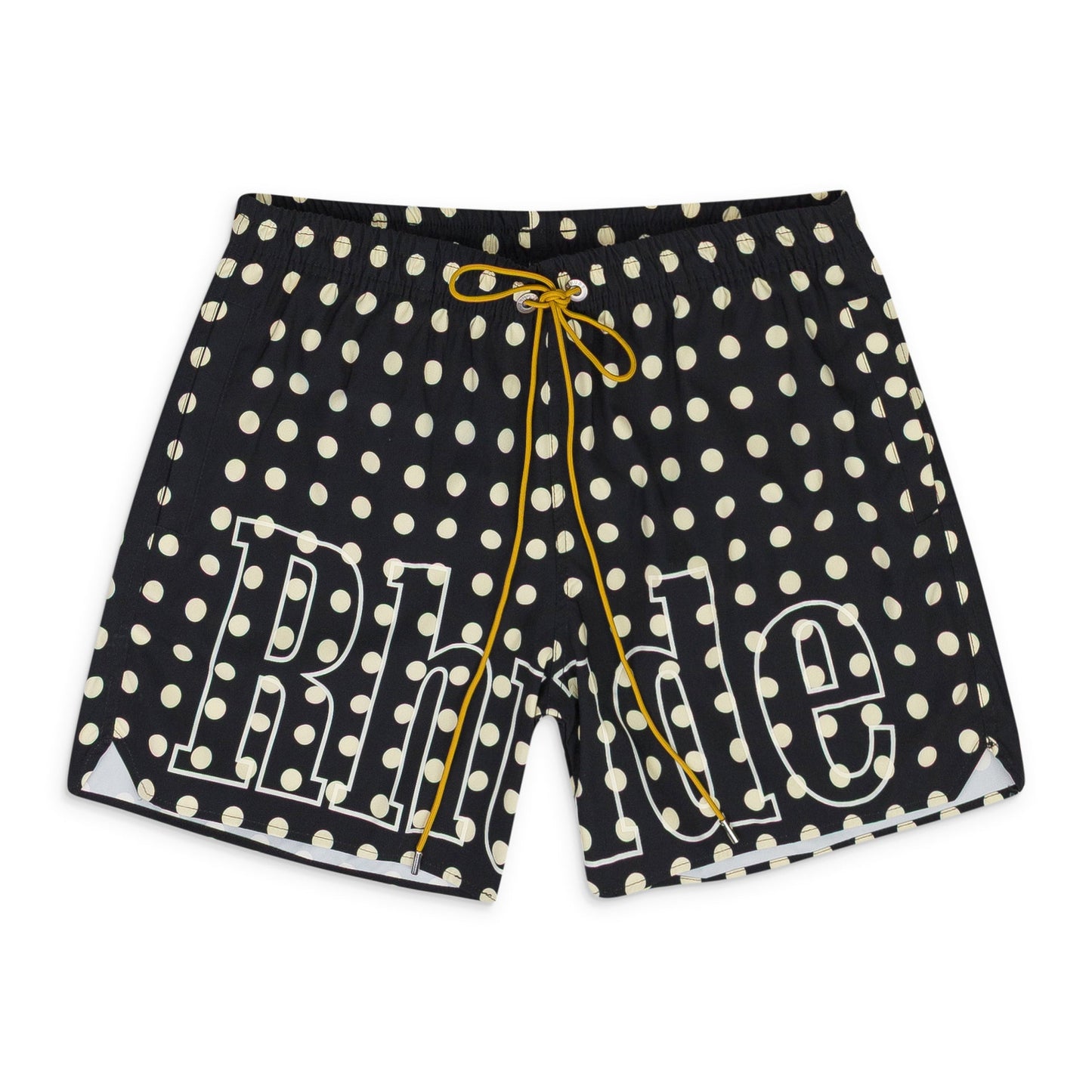 BLACK LOGO POLKA DOT SWIM TRUNKS