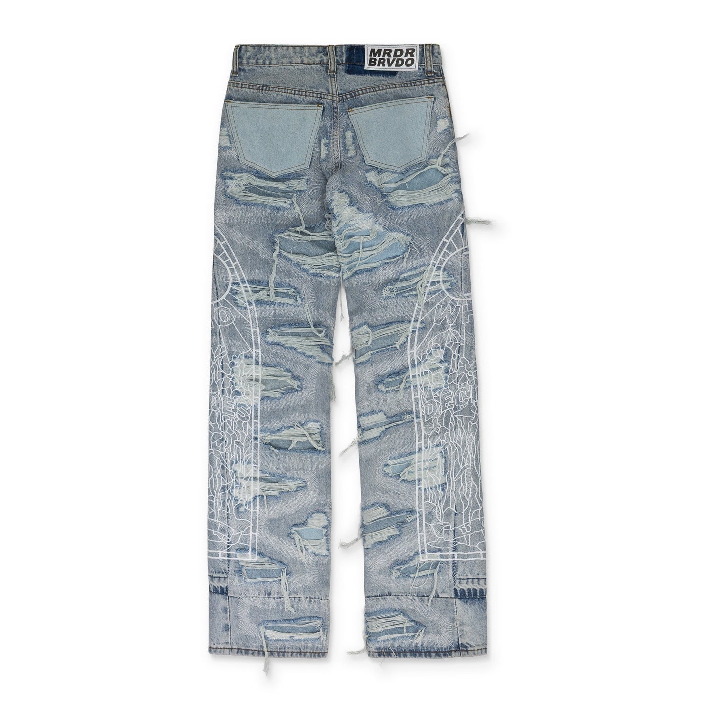 BLUE DISTRESSED STRAIGHT-FIT JEANS