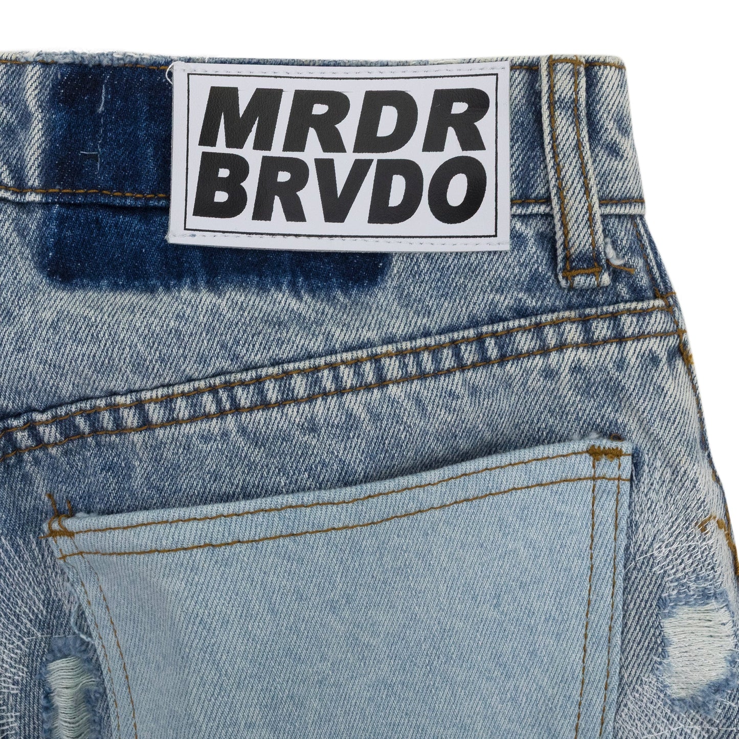 BLUE DISTRESSED STRAIGHT-FIT JEANS