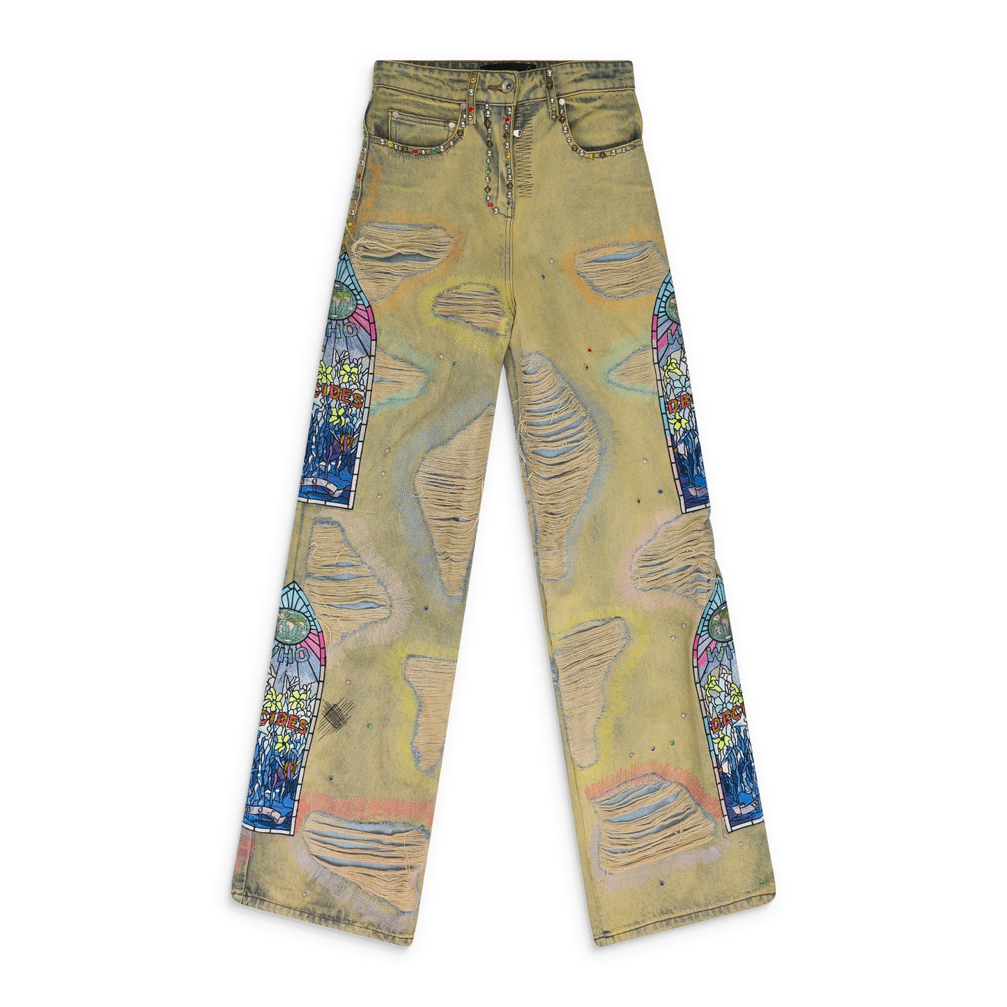 MULTI SIDE-EMBROIDERY WIDE-LEG JEANS