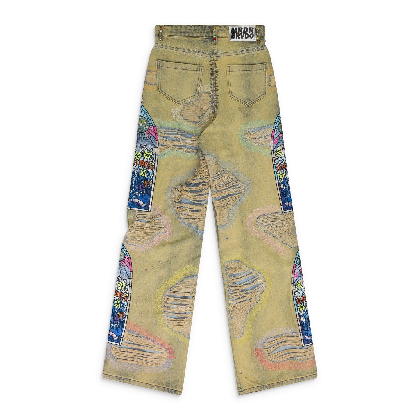 MULTI SIDE-EMBROIDERY WIDE-LEG JEANS