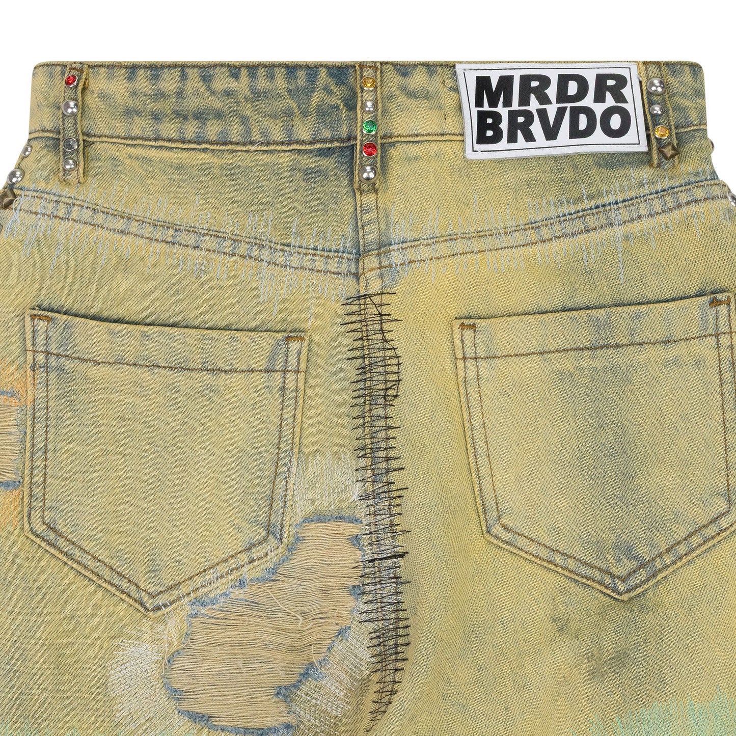 MULTI SIDE-EMBROIDERY WIDE-LEG JEANS