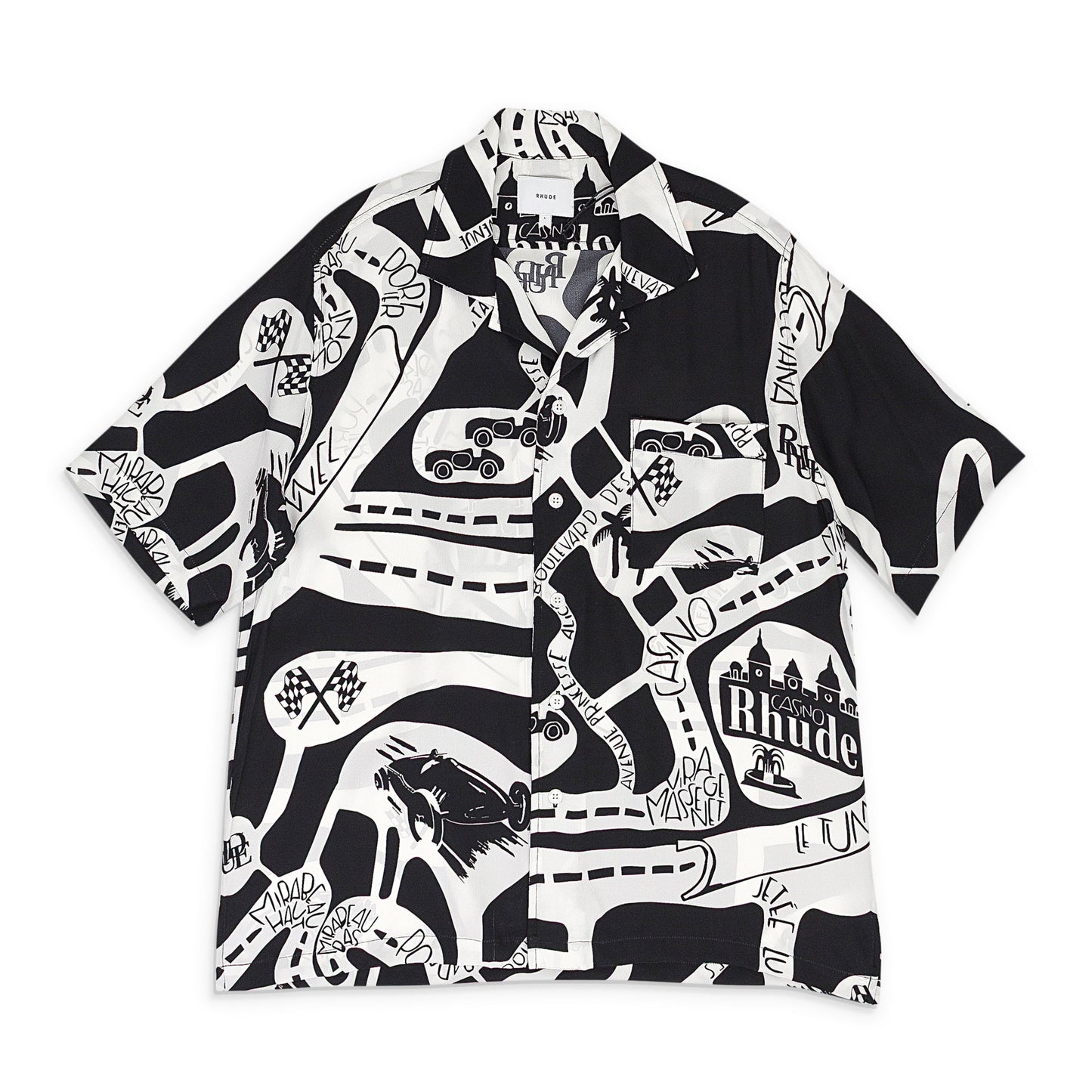 BLACK/WHITE STRADA SILK BUTTON-DOWN SHIRT