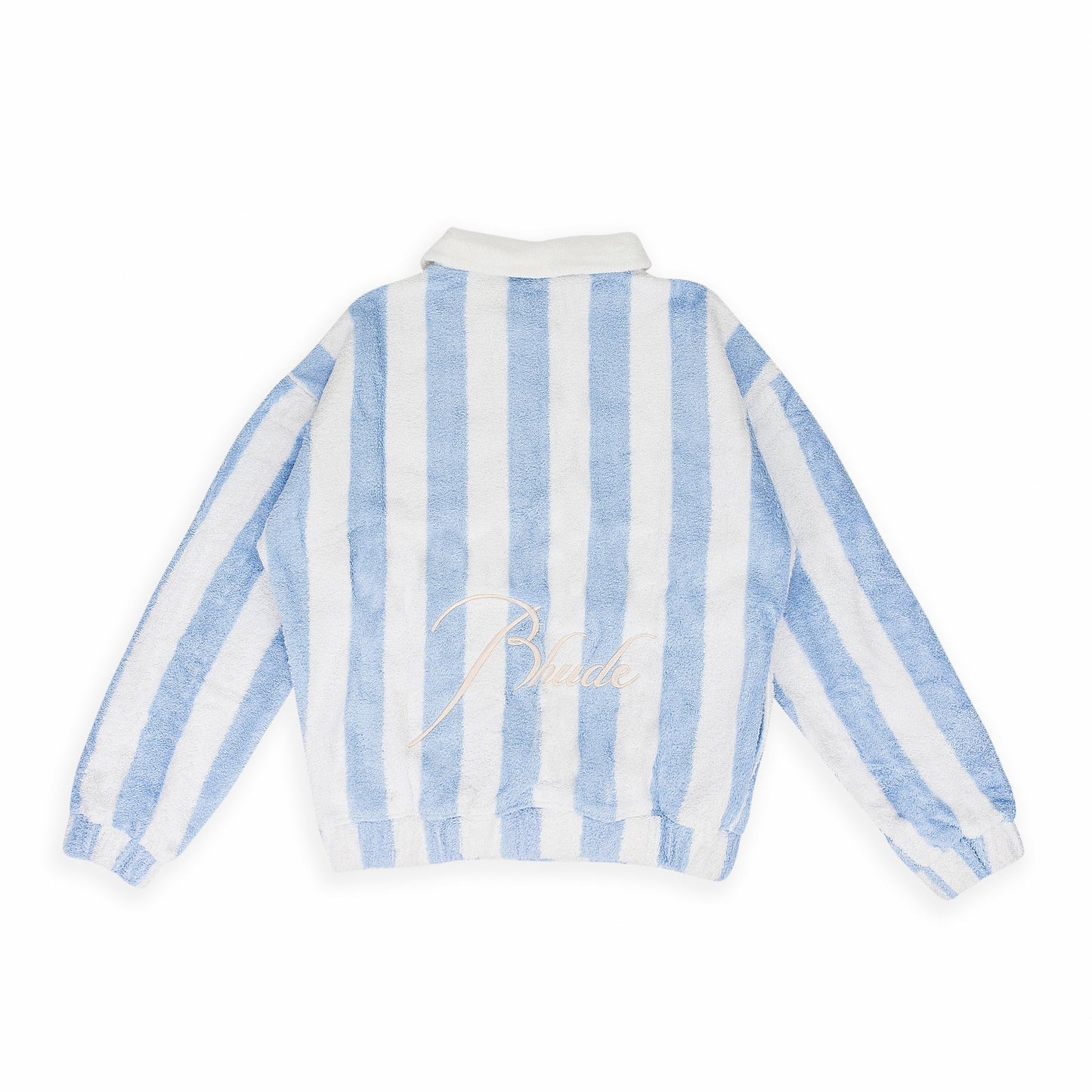 WHITE/BLUE STRIPED LOOP TERRY POLO SHIRT