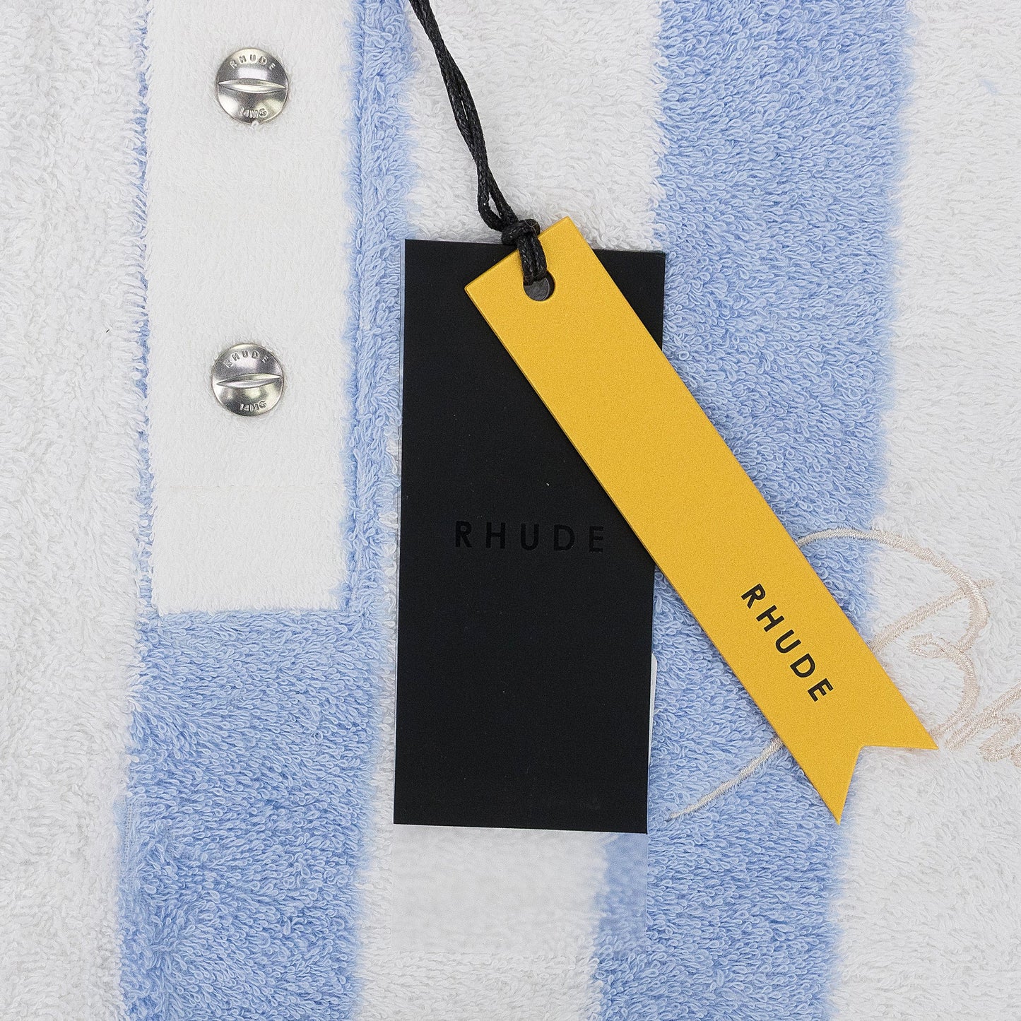 WHITE/BLUE STRIPED LOOP TERRY POLO SHIRT