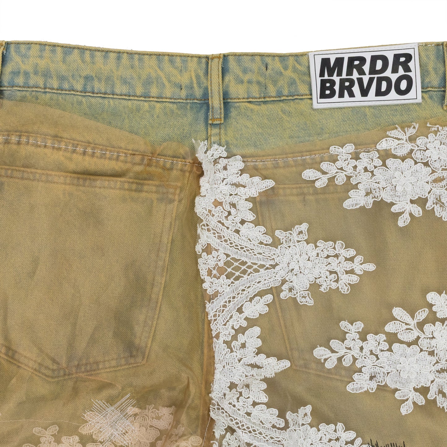 TAN OVERDYED LACE WIDE-LEG JEANS