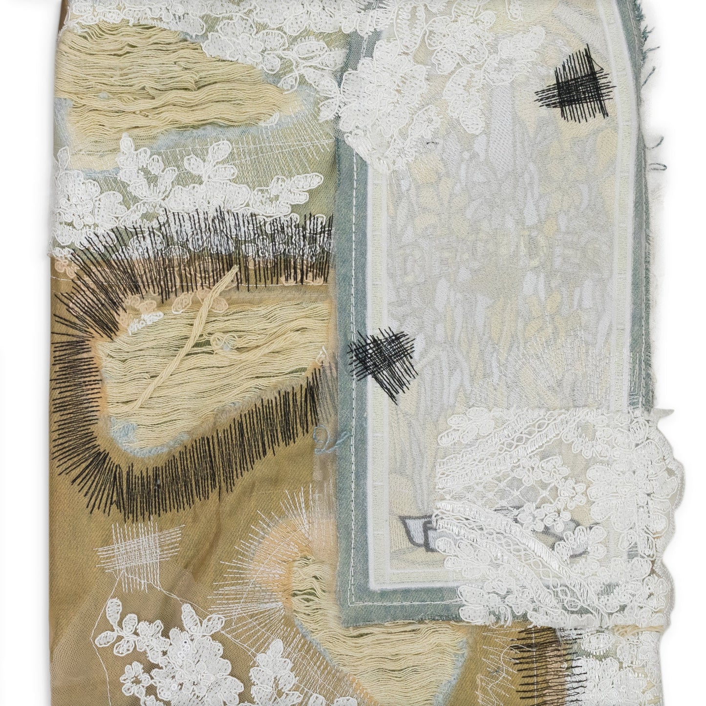 TAN OVERDYED LACE WIDE-LEG JEANS