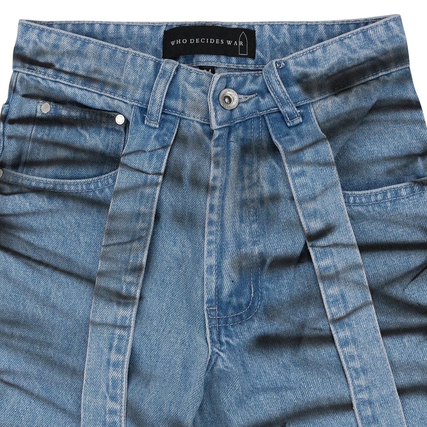 BLUE WINGED LOGO BONDAGE PANTS