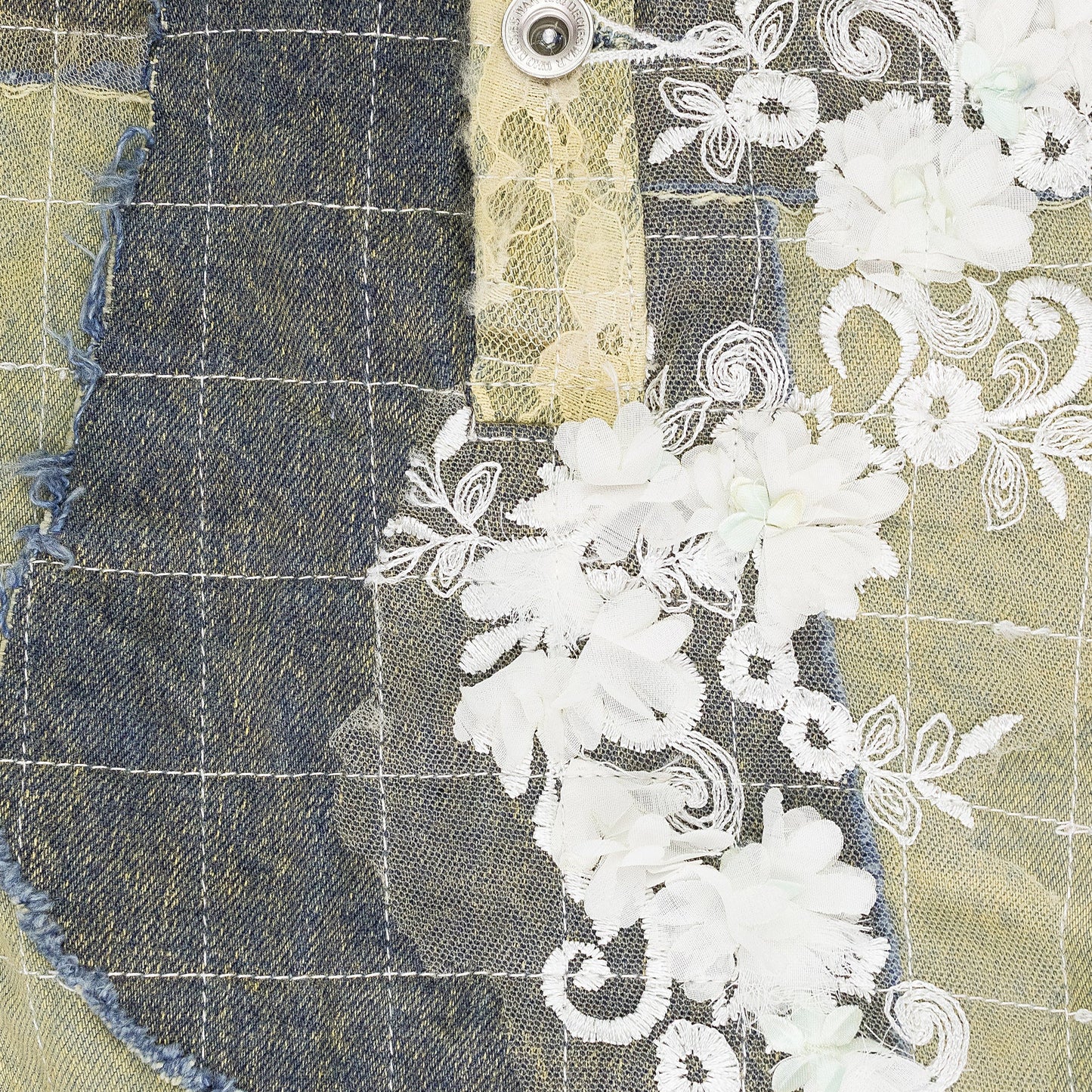 BLUE LACE PATCHWORK BUTTON-DOWN SHIRT