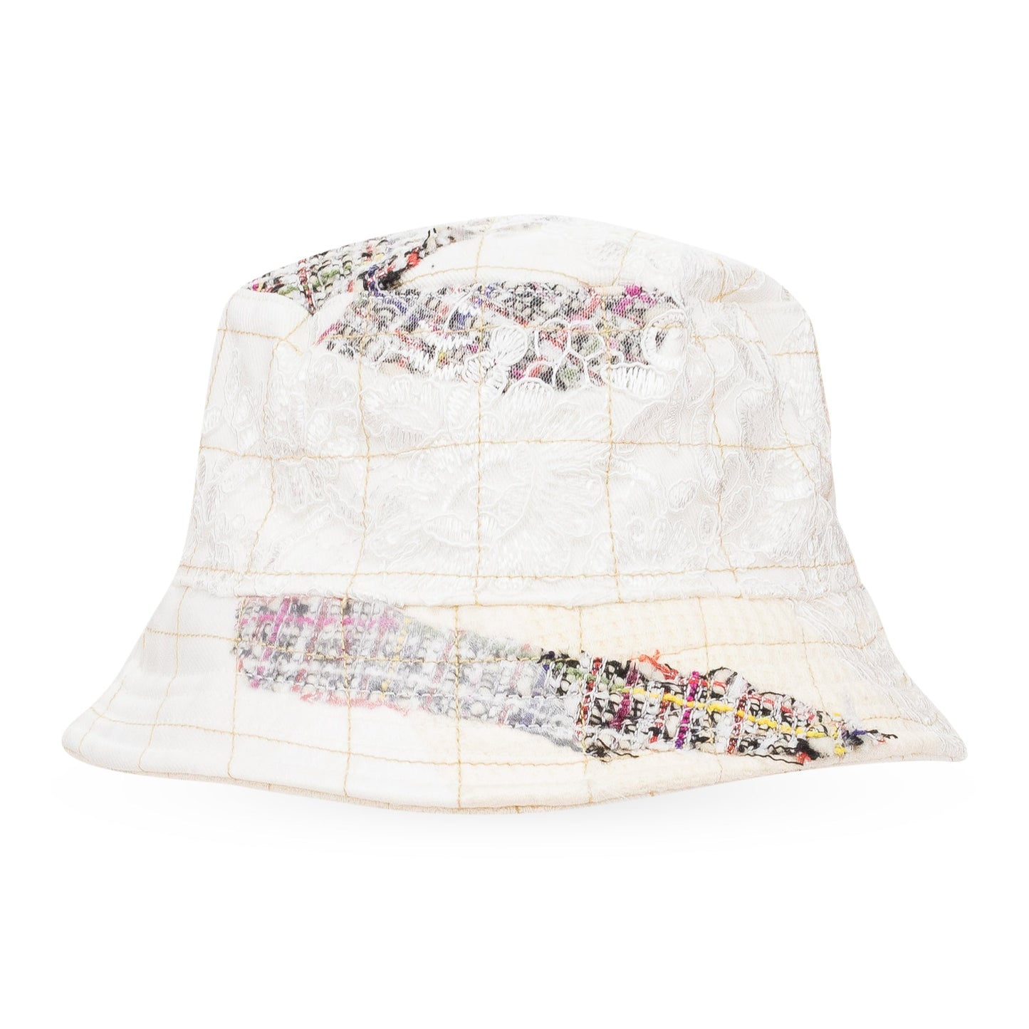 WHITE TWEED PATCHWORK BUCKET HAT