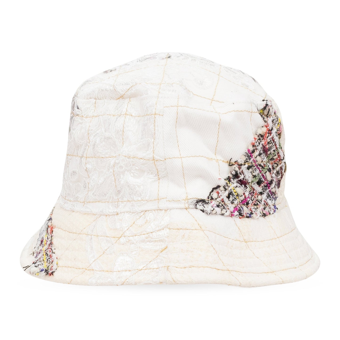 WHITE TWEED PATCHWORK BUCKET HAT