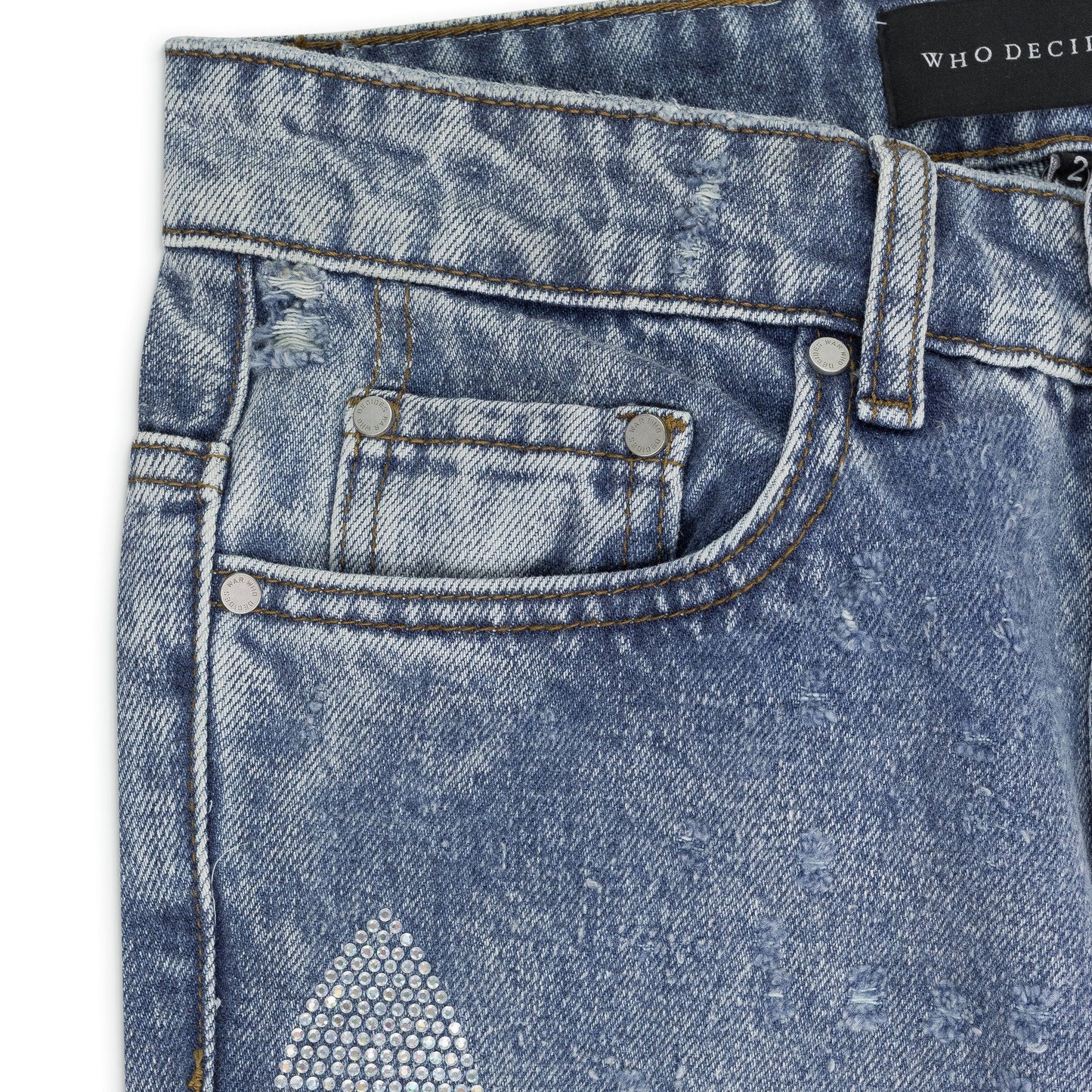BLUE RHINESTONE WASHED BOOTCUT JEANS