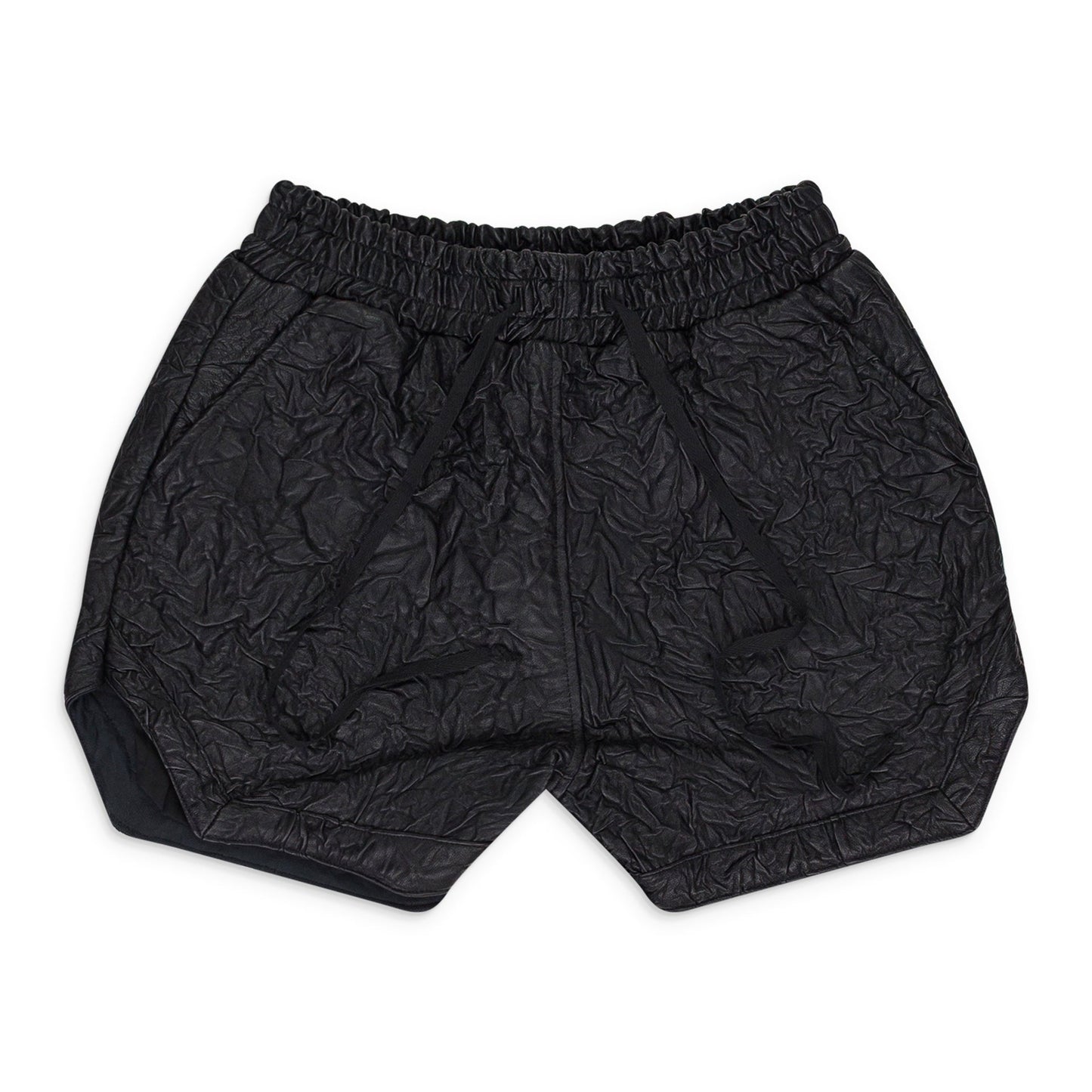 BLACK CRINKLED TAILORED SHORTS
