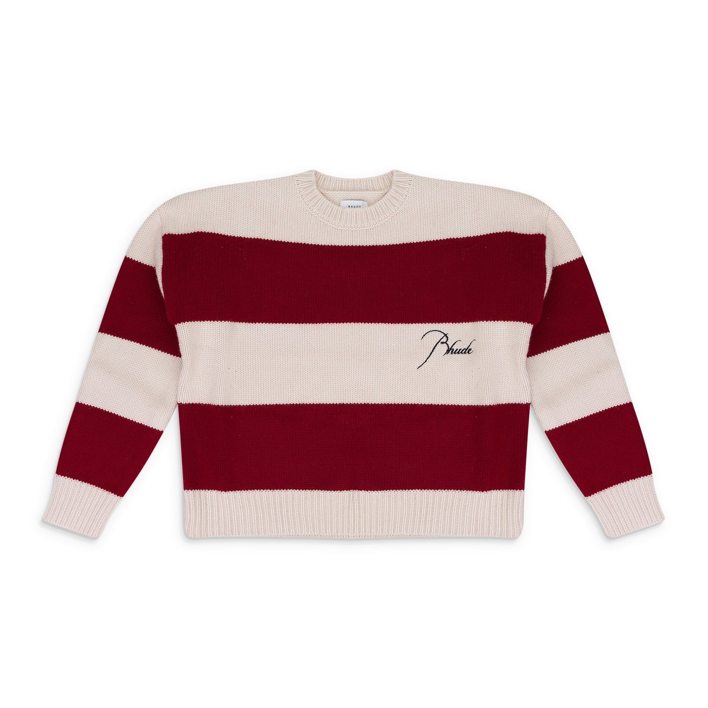 RED/CREAM STRIPE CREWNECK SWEATSHIRT