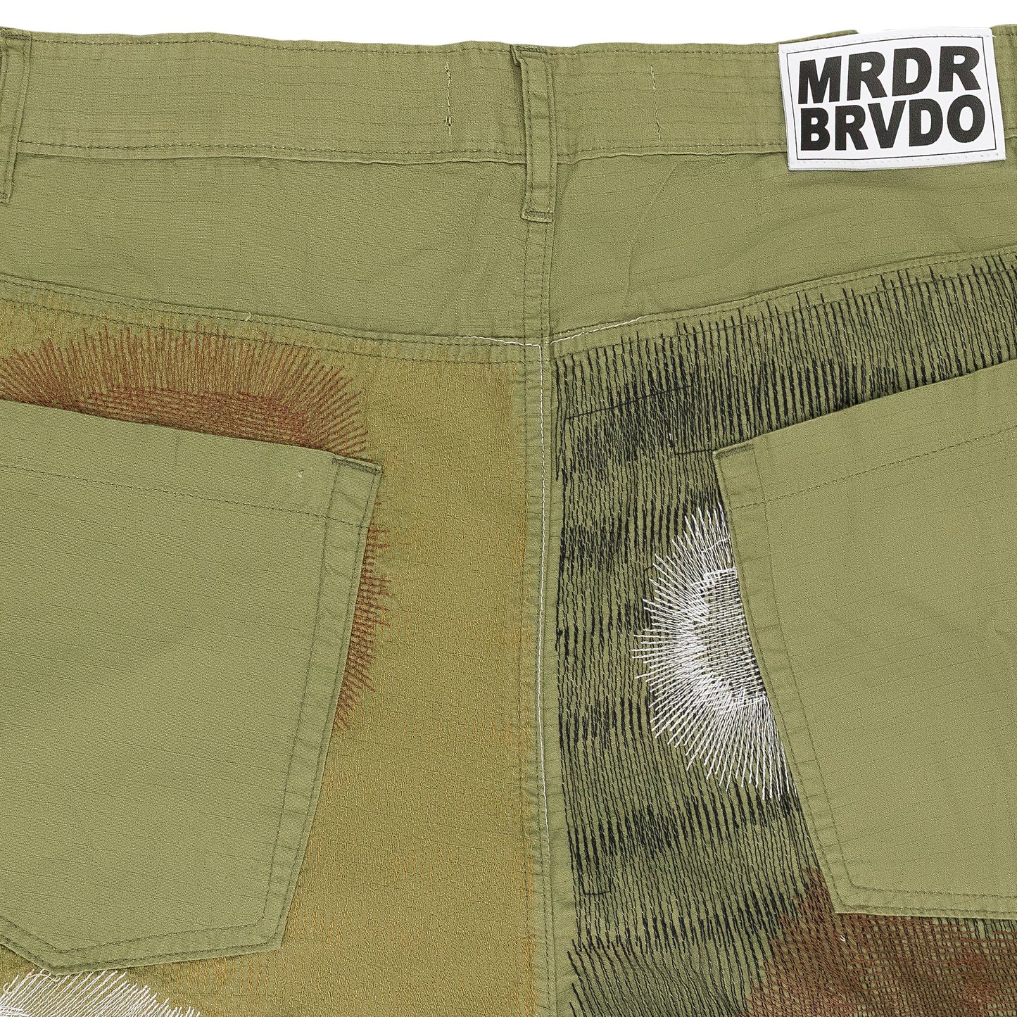 GREEN CAMOUFLAGE EMBROIDERY CARGO SHORTS