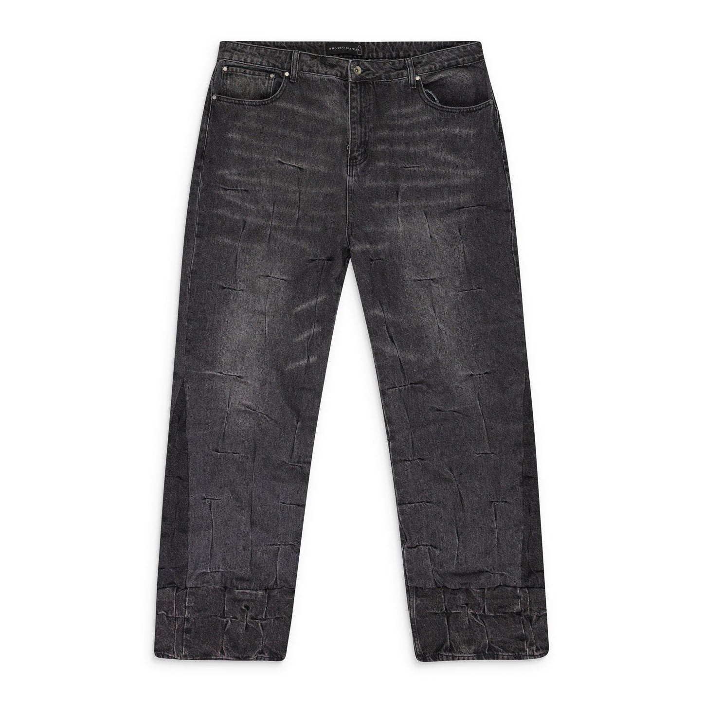 BLACK GATHERED STRAIGHT-FIT JEANS